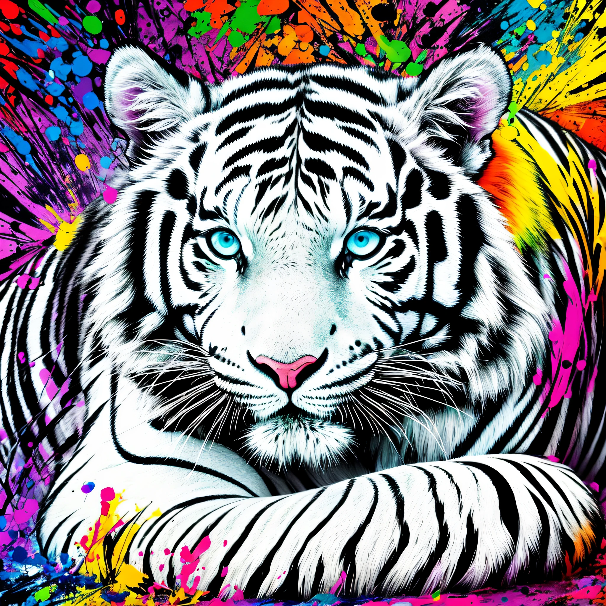 CREATE A WHITE TIGER COLORFUL PAINT --auto --s2