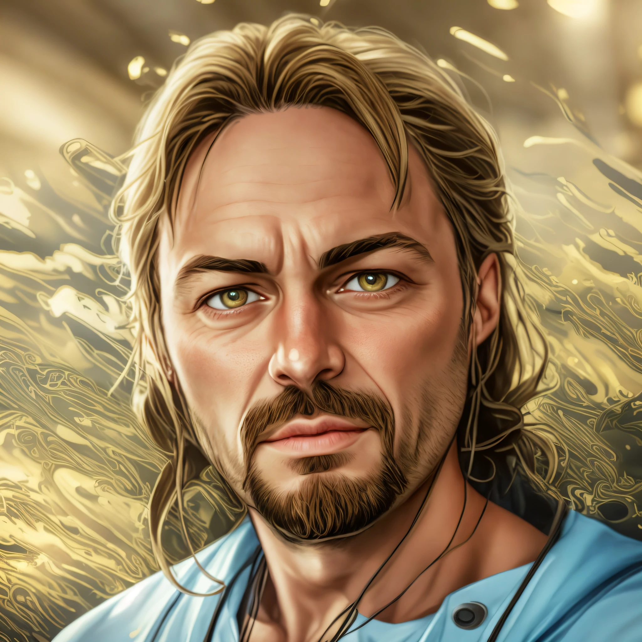 A well-detailed front-facing photo of a realistic middle age handsome man, with alpha male vibes with a sharp gaze focused on the future, oscar-winning photography, striking image captures, meticulous attention, stunning costume design, front-facing photo, looking directly into the camera lens. with a sharp gaze focused on the future, hyperdetailed, 4k, photorealistic, 3, 4 portrait looking directly into the camera lens