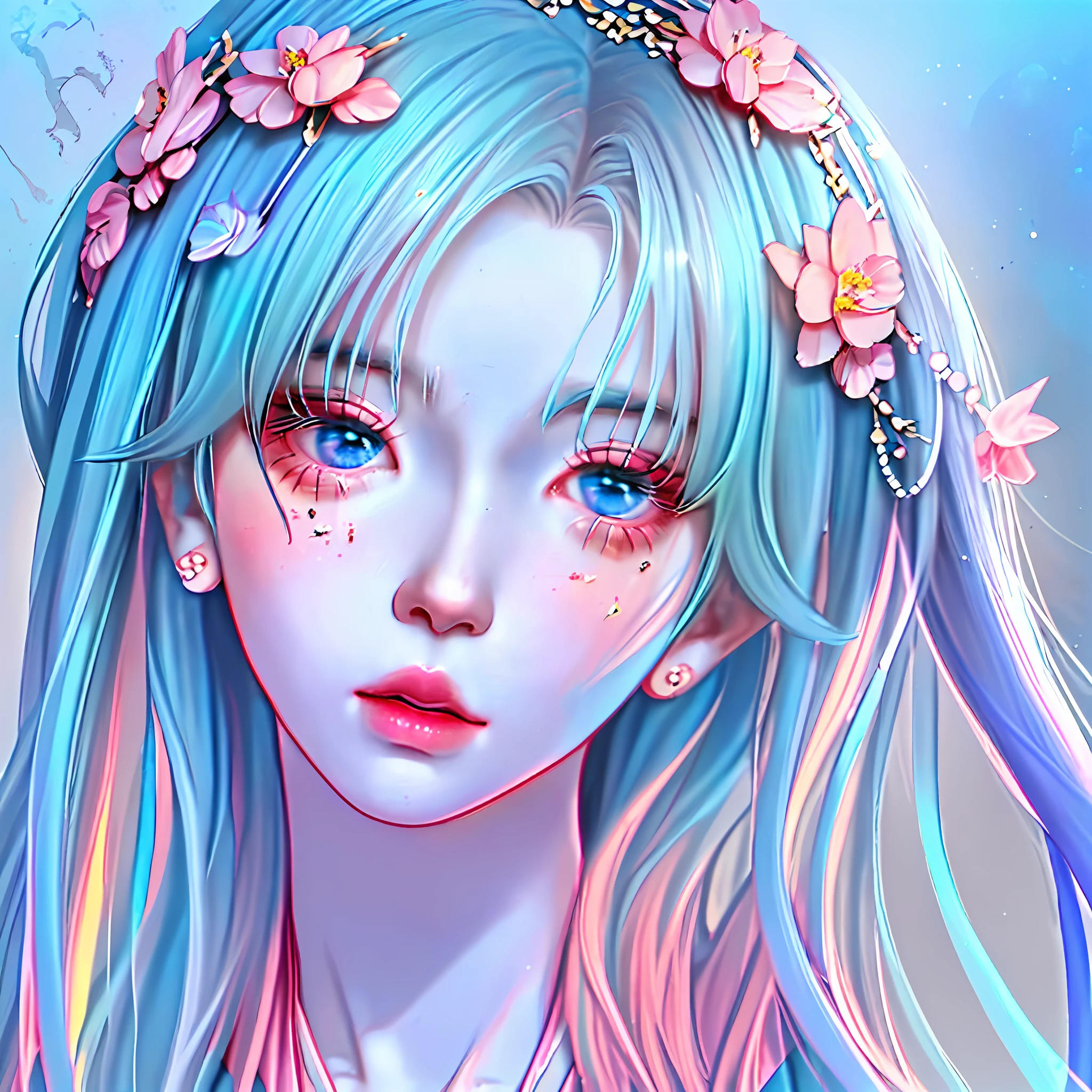 anime girl with blue hair and a flower in her hair, detailed digital anime art, portrait knights of zodiac girl, digital anime illustration, beautiful anime portrait, detailed portrait of anime girl, stunning anime face portrait, anime styled digital art, extremely detailed artgerm, ! dream artgerm, a beautiful artwork illustration, beautiful anime style, digital anime art