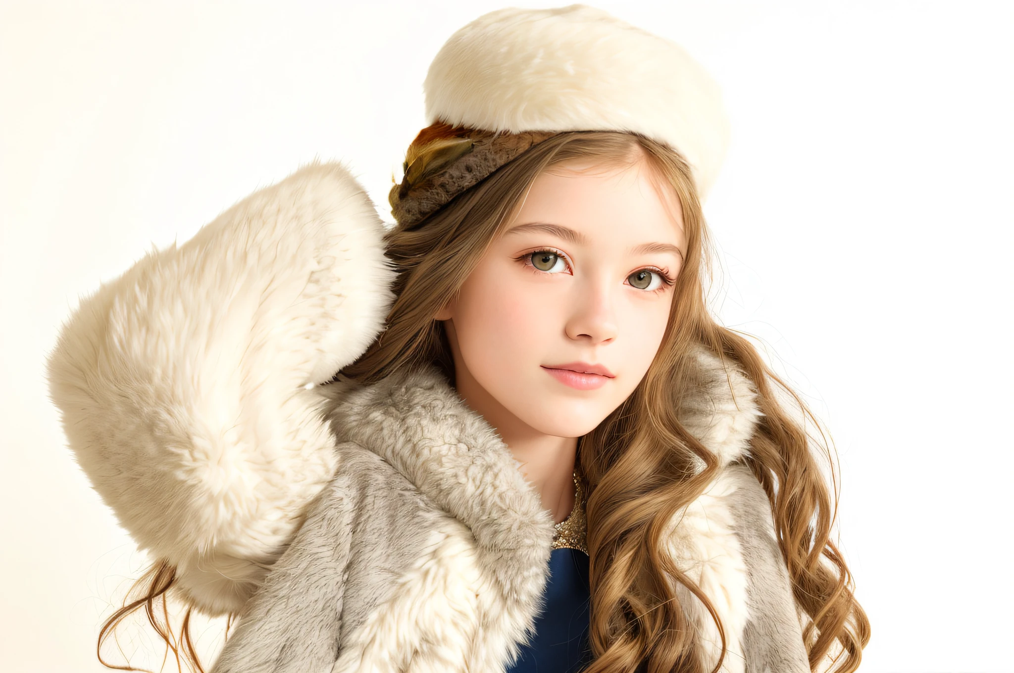 arafed girl in a fur coat and hat posing for a picture, gorgeous young model, wearing a french beret, fur shoulder pads, wearing a beret, furry style, elegant girl, mackenzie foy, wearing a fur coat, young girl, wearing a luxury fur coat, cute young girl, kids, ite girl, very pretty model, fashion model, an oversized beret