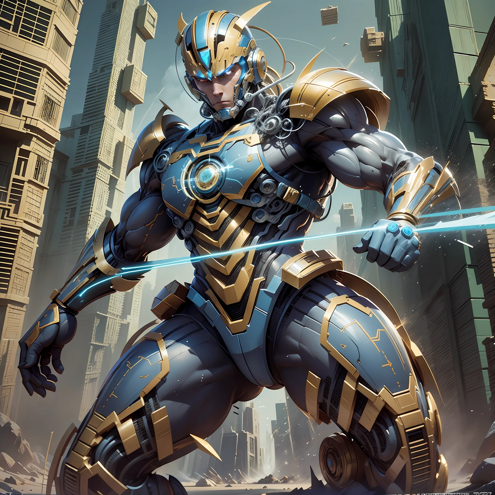1.2)Power Rangers with mechanical parts, dynamic pose,futuristic scene, high-tech equipment, battle-ready, blue effects, s2 style(Prompt B:1.1) --auto --s2
