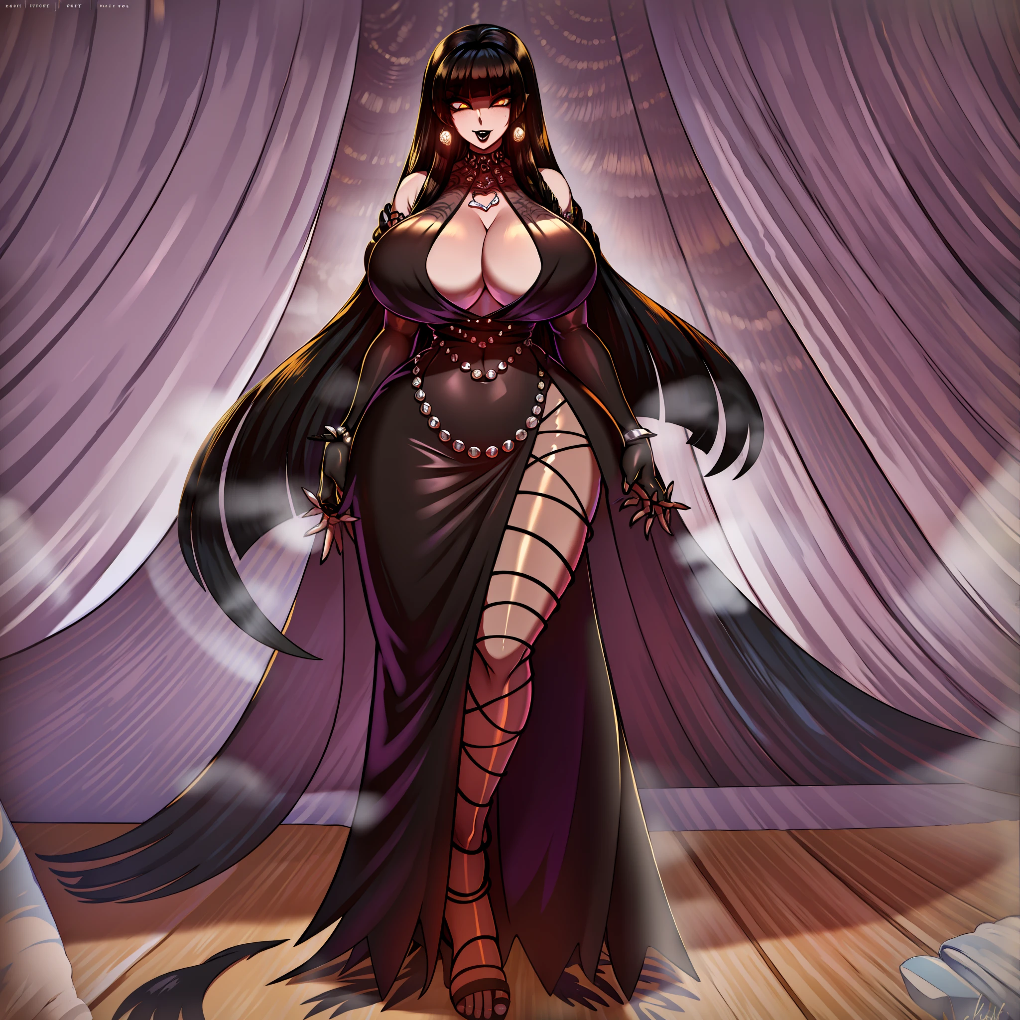 Goth, huge chest, tall woman, long dress, long dress, venus body, mature female,1character,1girl