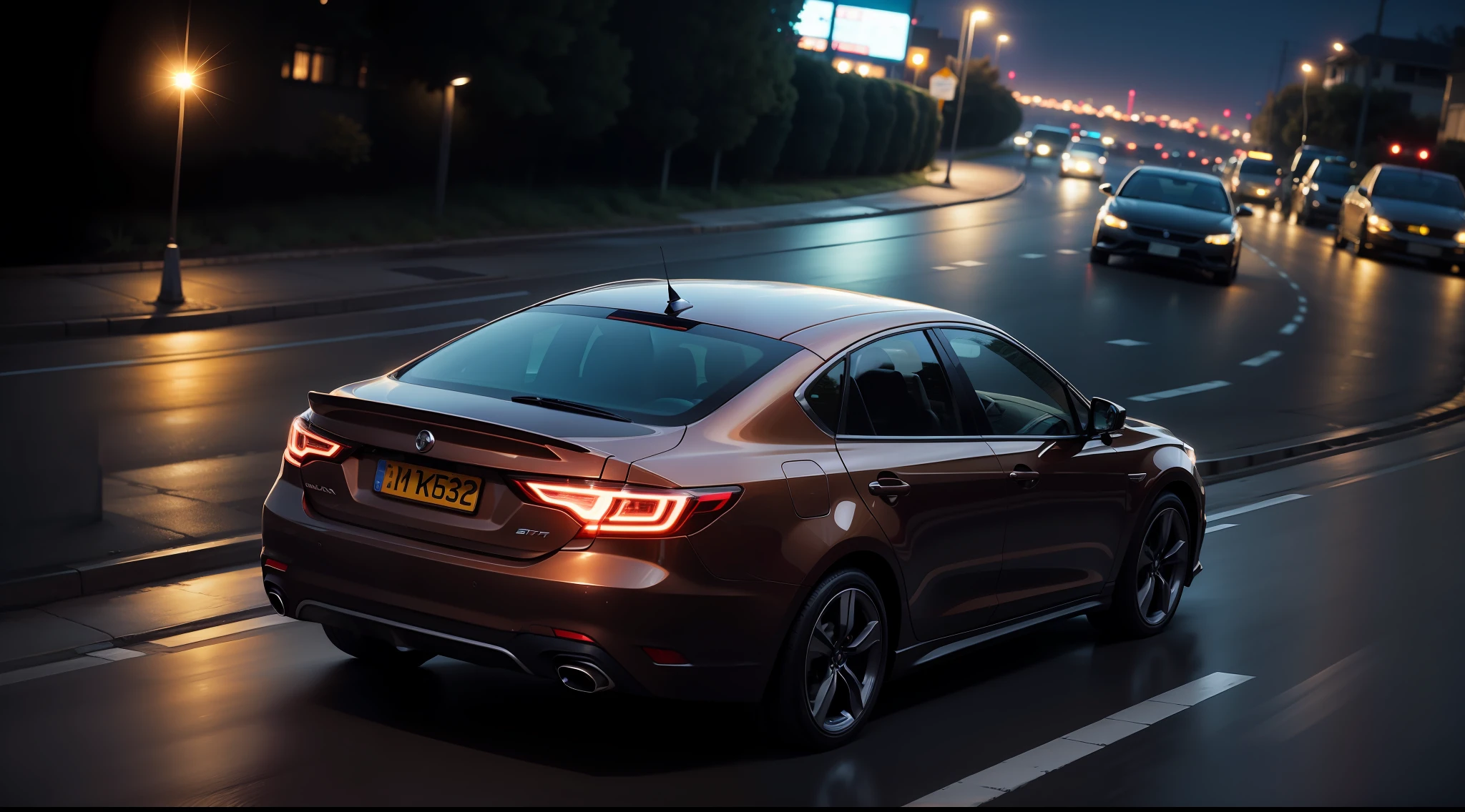 Car leaving at night