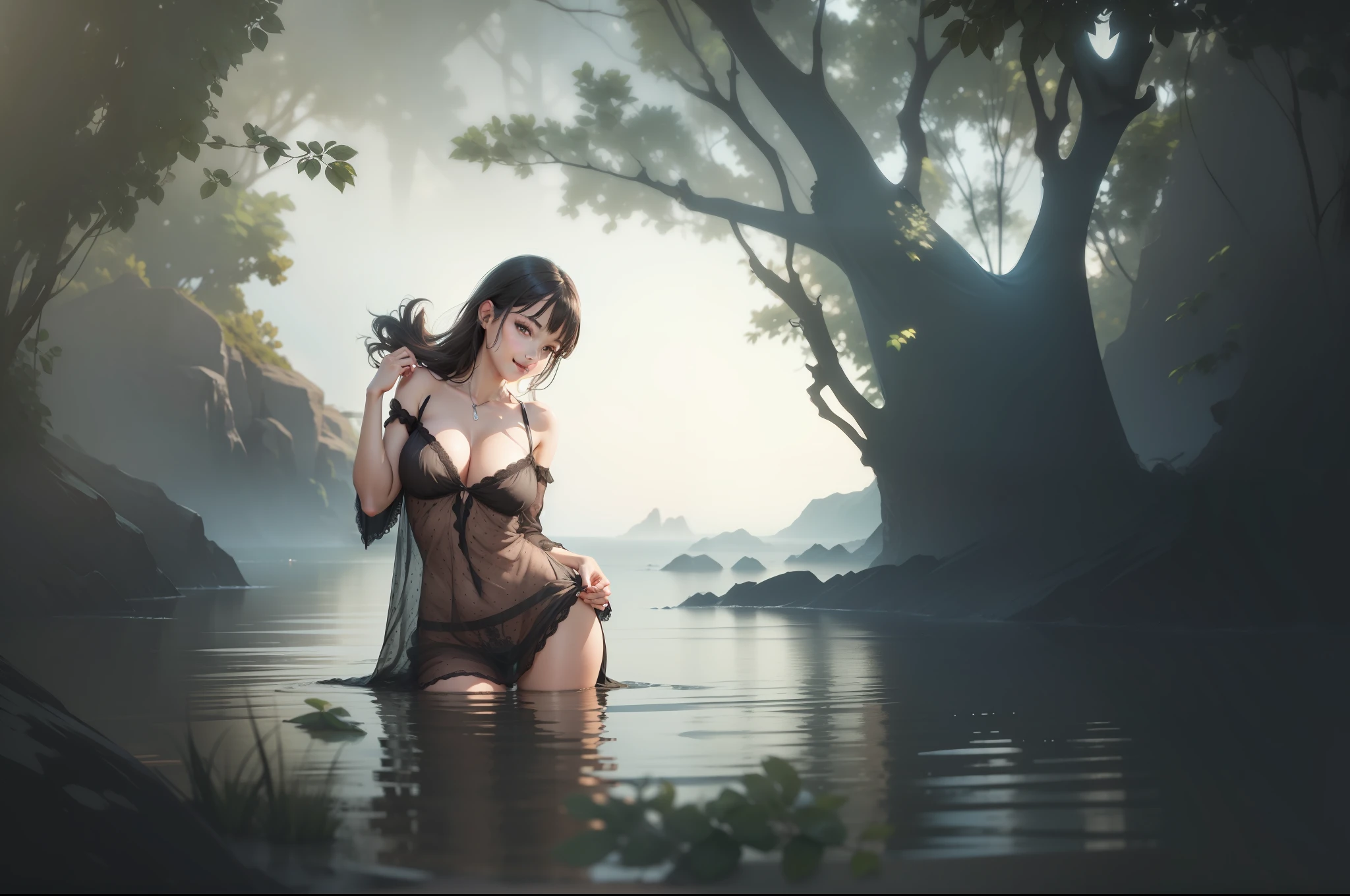 ((1 girl)), (nsfw:1.2), open,,expose shoulders,expose refreshing breasts, open clothes, hand held clothes, torn open, breast tip exposed, (highly detailed cg Unity 8k wallpaper), (masterpiece), (best quality), (super detailed), (best illustration), (best shadow), (best shadow), (PureErosFace_V1:0.5), Lens flare, (depth of field), (natural light), Ultra HD, (eye details), Charming smile, (Brunette) , ((Jet black nightdress))), (Exposed breasts), 18 years old,Provocative attitude, Right hand fingers 5, Left hand fingers 5