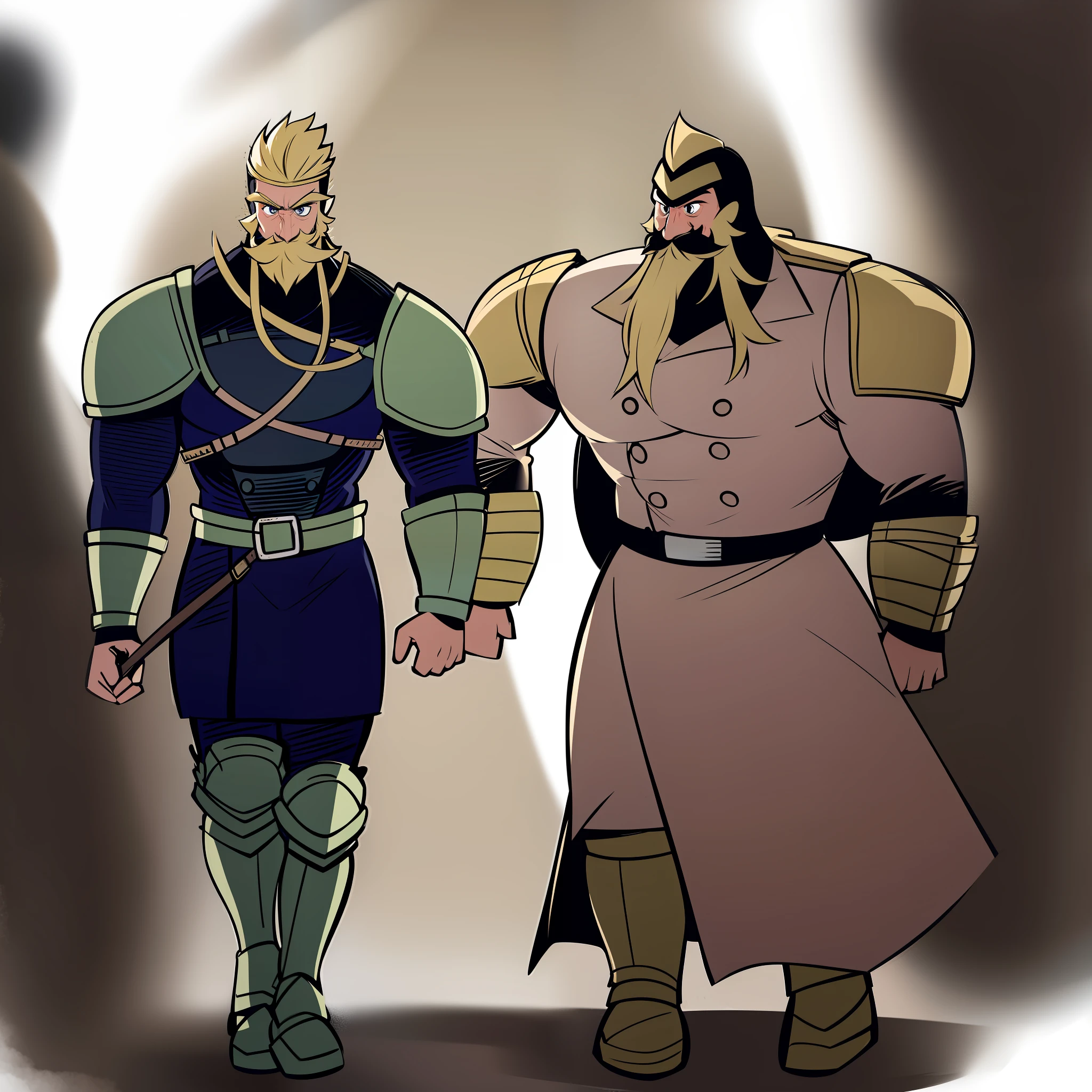 knight, full armor, mustach, mature male, muscular male, walking, blond hair, green eyes, walking