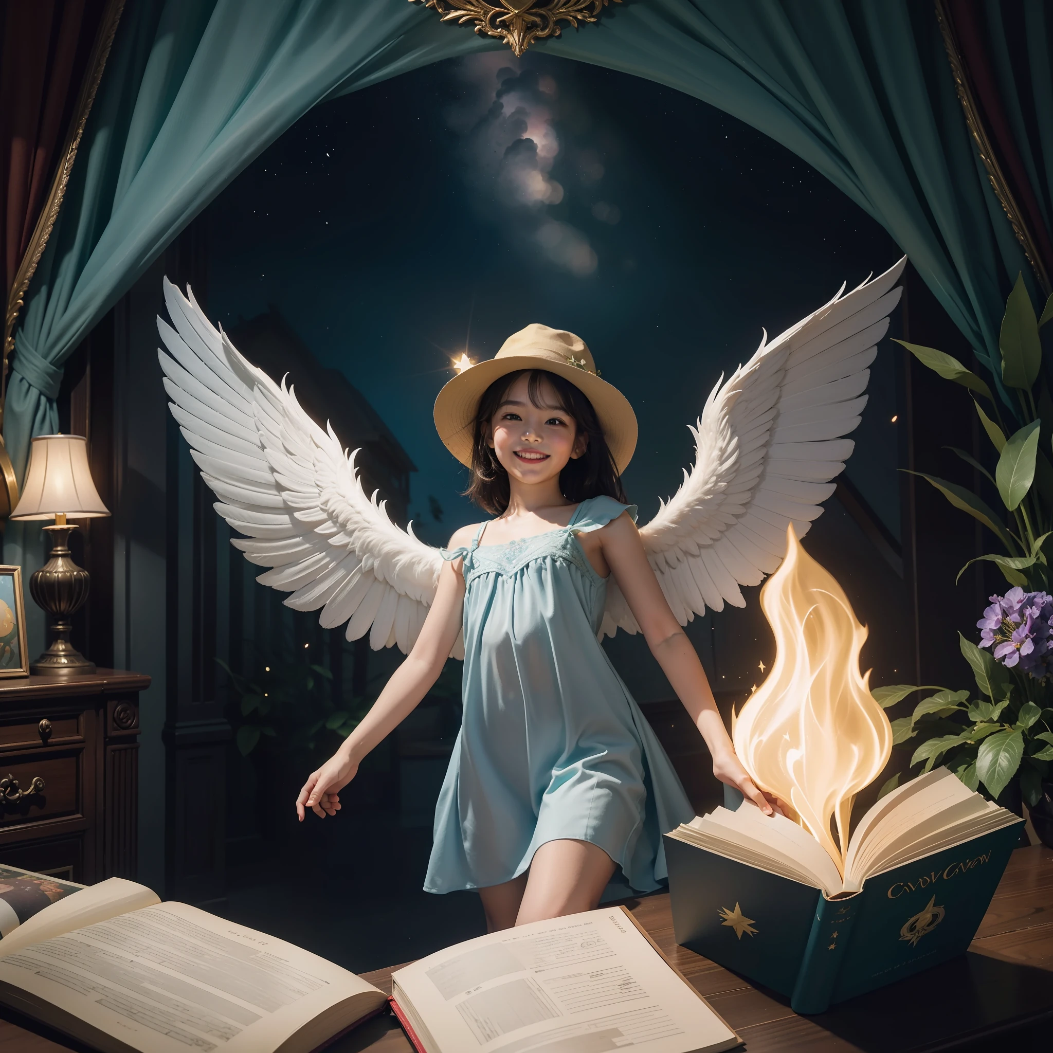The logo is a charming and vibrant pictorial representation that captures the essence of imagination and fun. In the center, there is an open book with pages that seem to fly, like wings, in a graceful motion. The pages are filled with colorful illustrations of adorable characters and elements of nature, which reflect the magical world of children's stories.
Above the book, a small halo composed of bright stars creates a glow effect, conveying the feeling of enchantment and fascination. To the left of the book, an illustration of a smiling child, wearing a goblin hat, stares in wonder at the open book, representing the infectious joy of immersing himself in captivating stories.