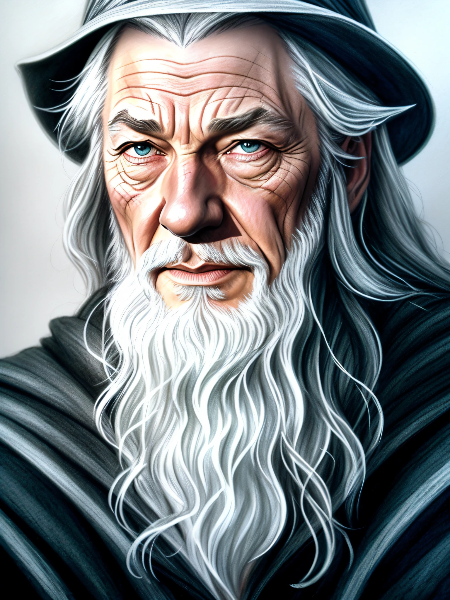 the lord of the rings, gandalf, Ian McKellen, cartoon, (pencil painting:1.4), hdr, detailed, soft shadows, artstation, closeup