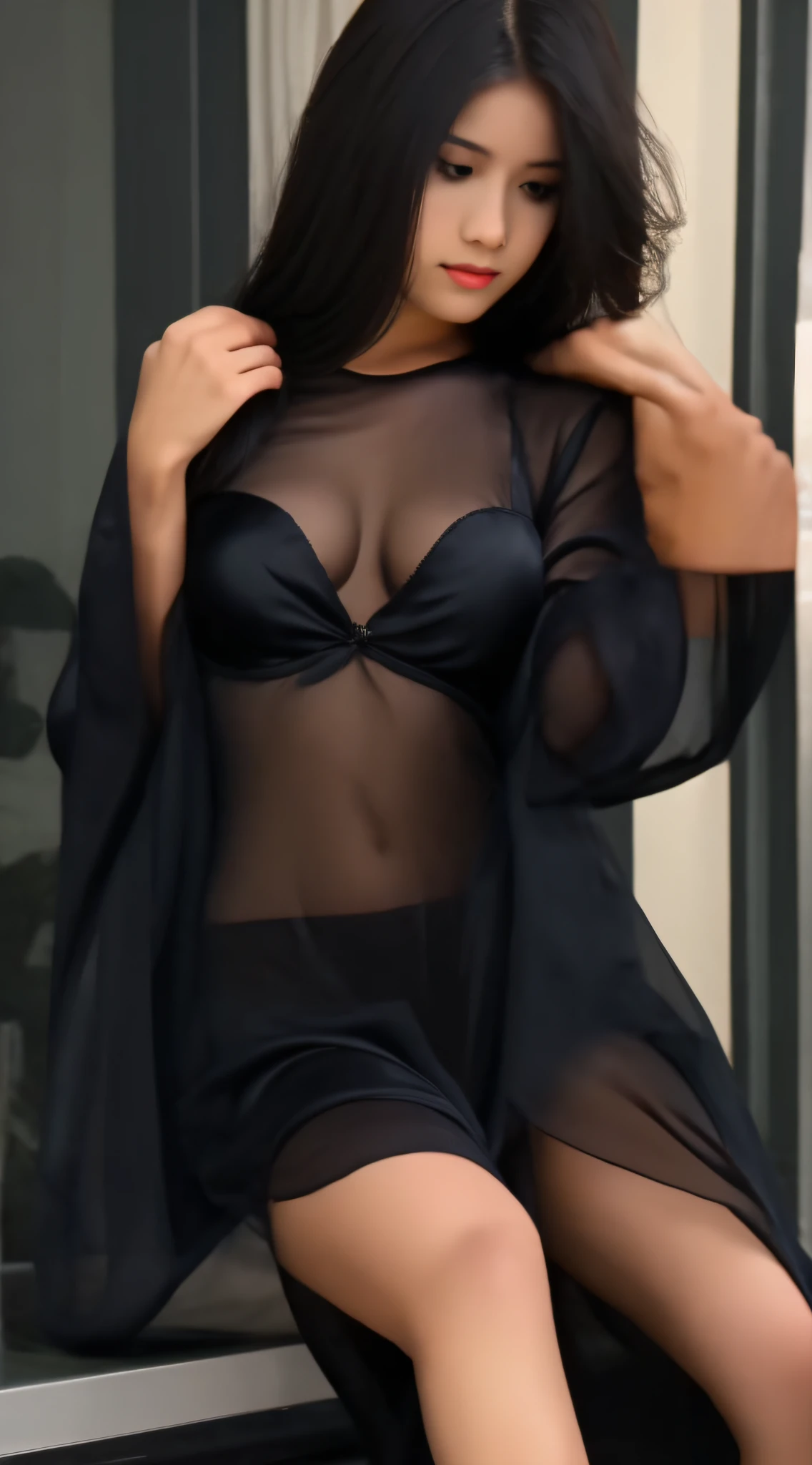 Beauty black silk long legs
