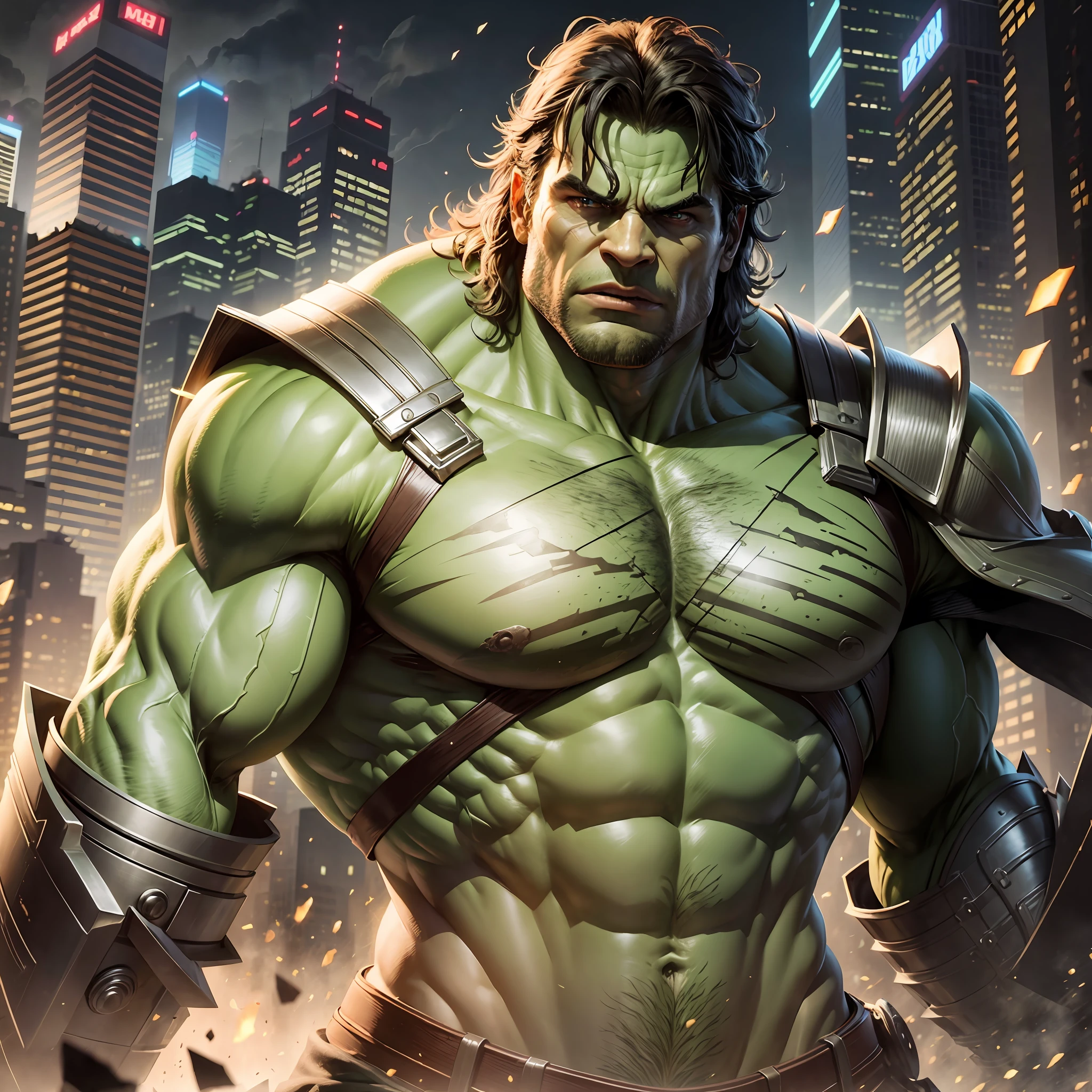 Hulk using the Thor suit, Bust, Highly Detailed, Hyperrealistic, Hulk of Mark Ruffalo, Thor of Chris Hemsworth --auto --s2