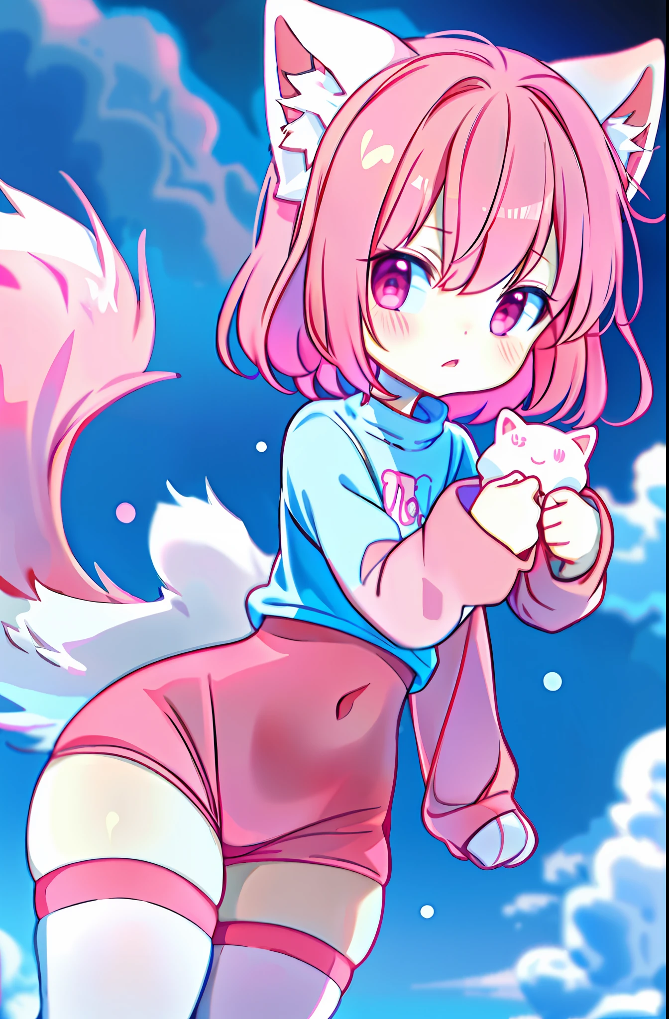anime boy with a pink shirt, no pants, and a pink cat, fursona!!!!, female furry mini cute style, cute anime catboy, furry fursona, furry art!!!, holo is a wolf boy, furry furaffinity, fursona art, nyaruko-san, female fursona, nekomimi, anime catboy, fursona commission, solo, thick_thighs,wide_hips