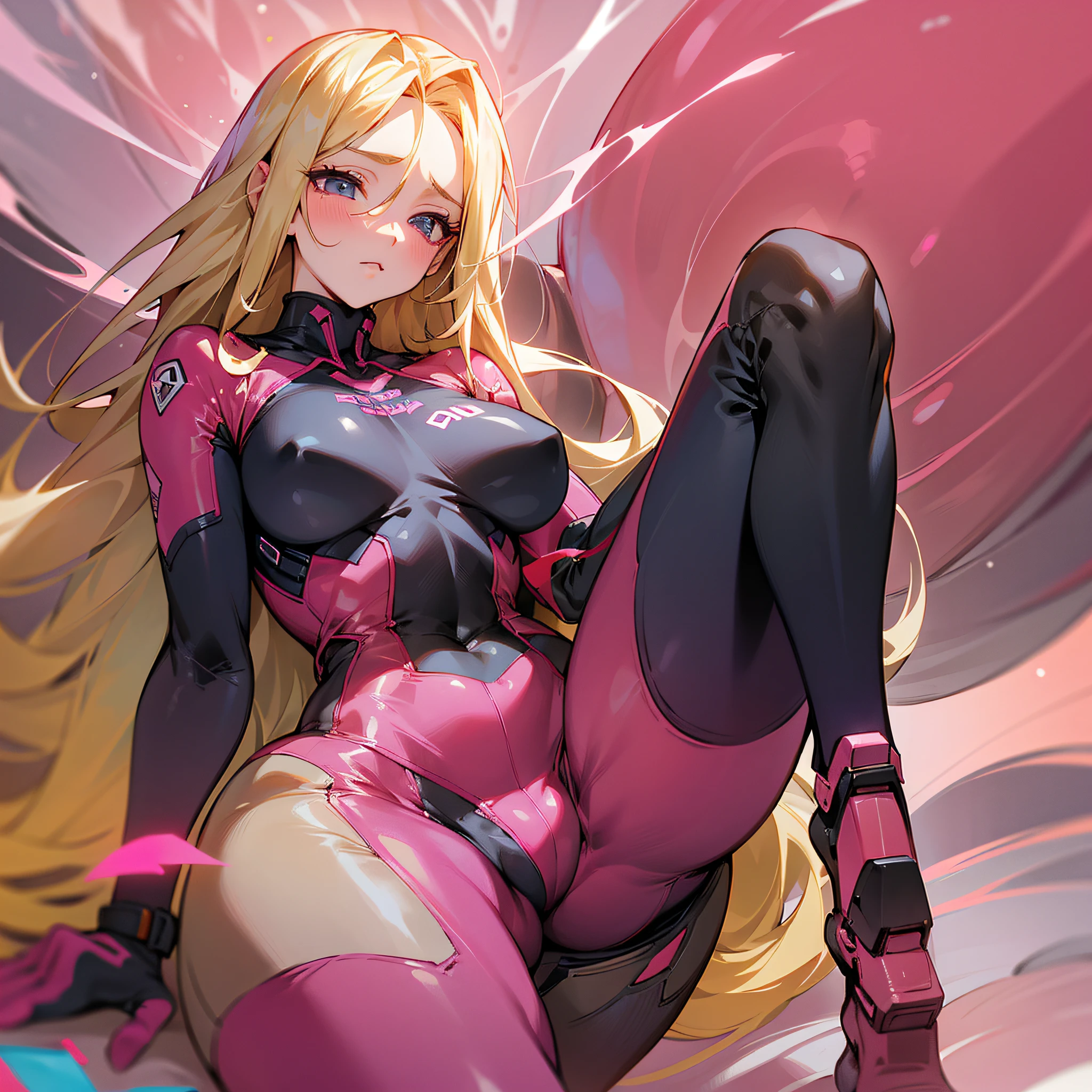 Long hair, beauty, tight-fitting suit, full body tights, big, close to skin, blonde, brainwashed, in a large amount of reddish-pink mucus, twitching all over, face open, see-through