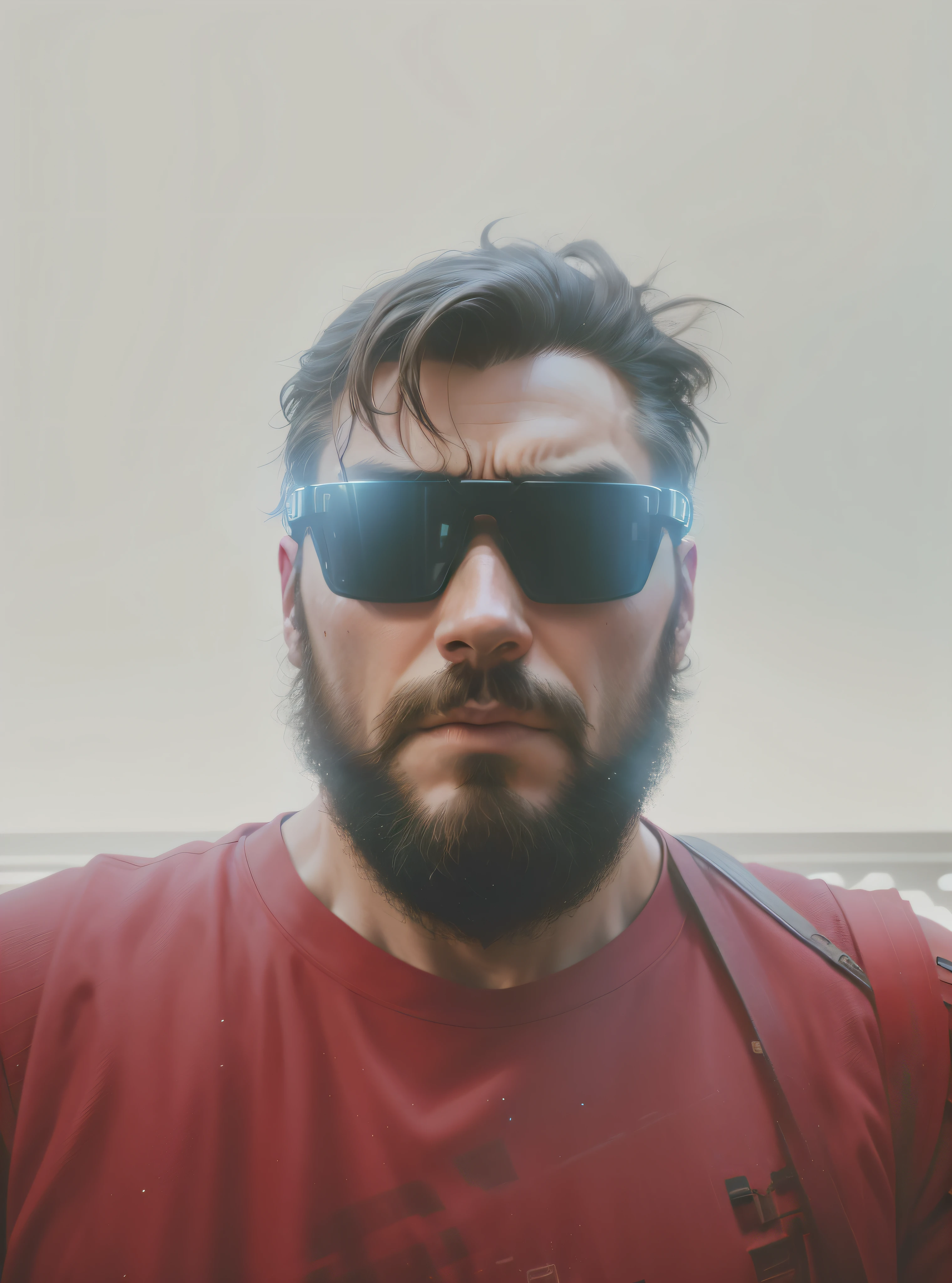 man with beard, solo, holding a science fiction rifle, (wearing cyberpunk costume), Complicated, sci-fi, high detail RAW photo, cyborg, closed mouth, lips, robot, scifi background, science fiction, realistic, cable, direct, cyberpunk, brightness, facial scar (detailed skin), metal, (highly detailed and intricate details), (lens flare: 0.4), (bloom: 0.5), (neon lights: 0.3), badlands, shallow depth of field, natural lighting, (reduced light: 0.5), shot on a Sony Alpha 7 IV lens, 90mm, F/4 aperture, smooth, 8k, HDR, sharp focus, award-winning fashion photography --auto --s2