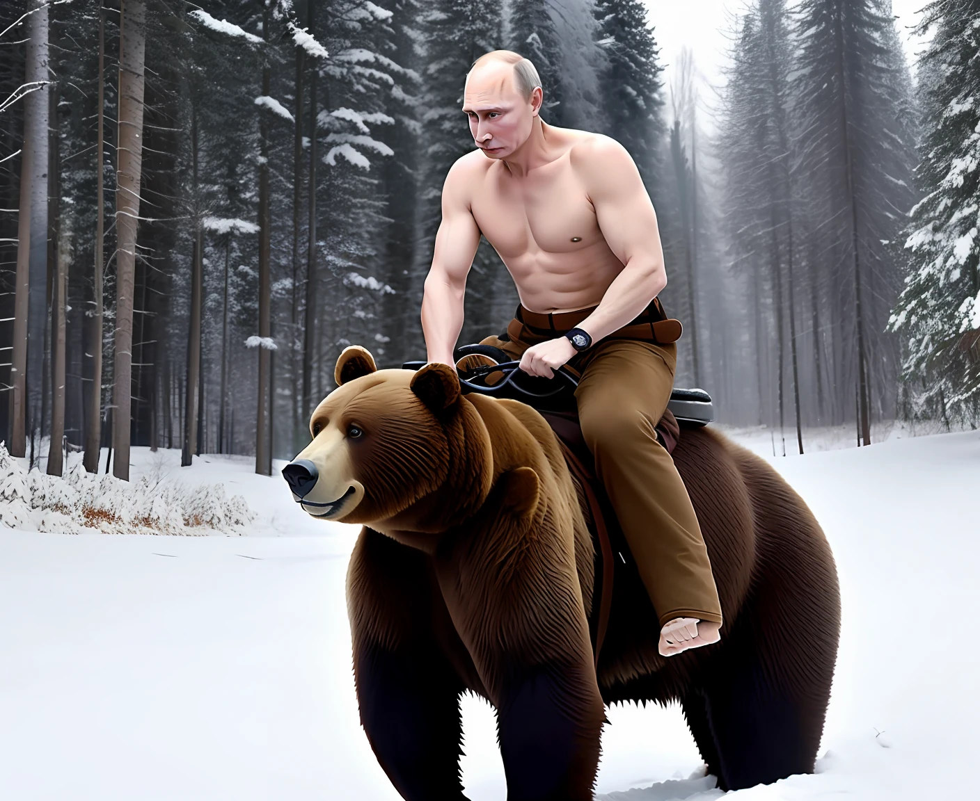 Vladimir Putin goes topless in winter riding a bear