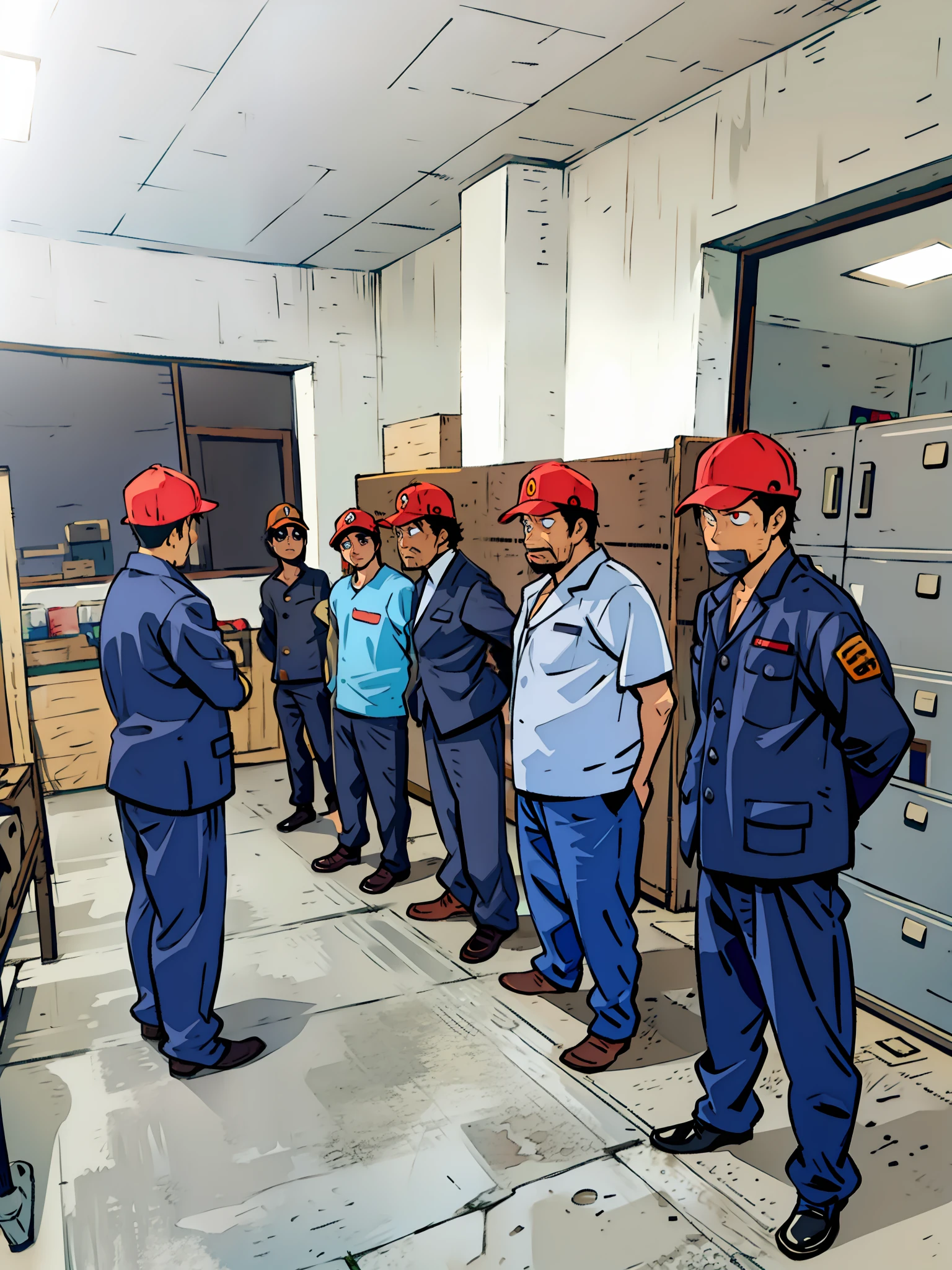 Factory workers shift uniforms