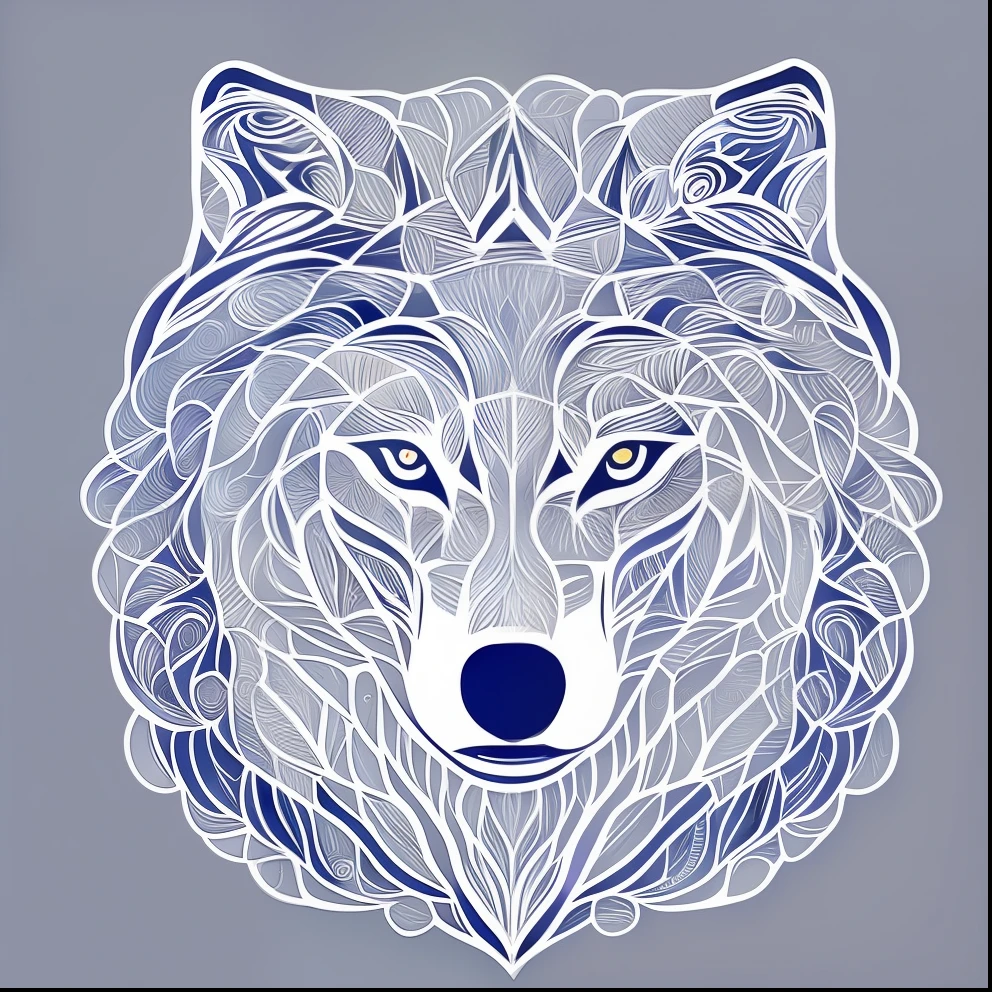 T-shirt logo, illustration of a wolf face, using only black lines. Delimit the shapes and characteristics of the animal with carefully drawn lines, creating an elegant and stylized look. subtle details, finer and more precise lines. Front, white background