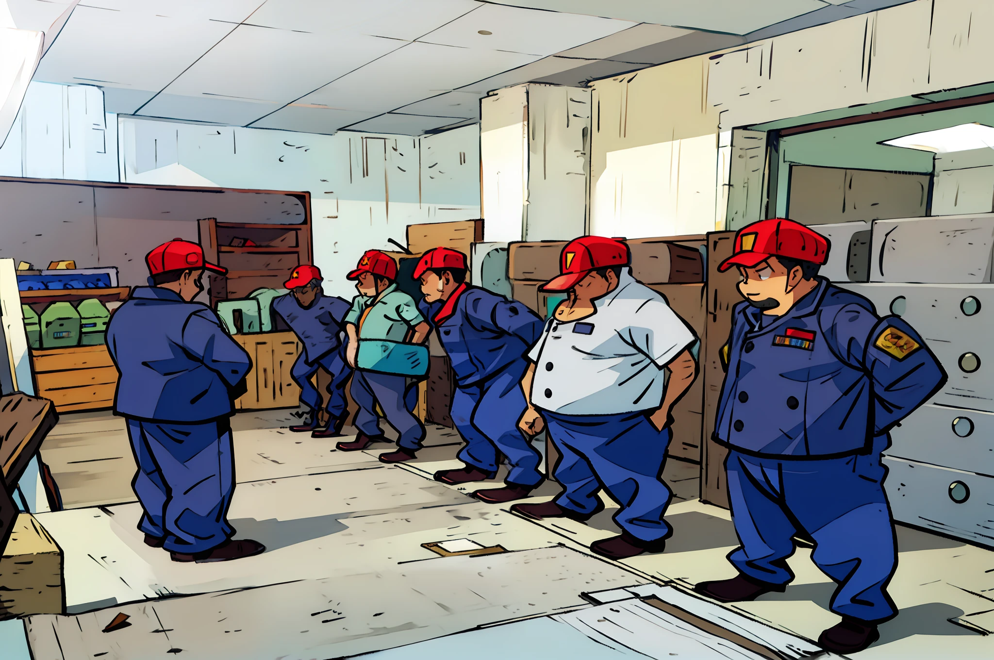 Factory workers shift uniforms