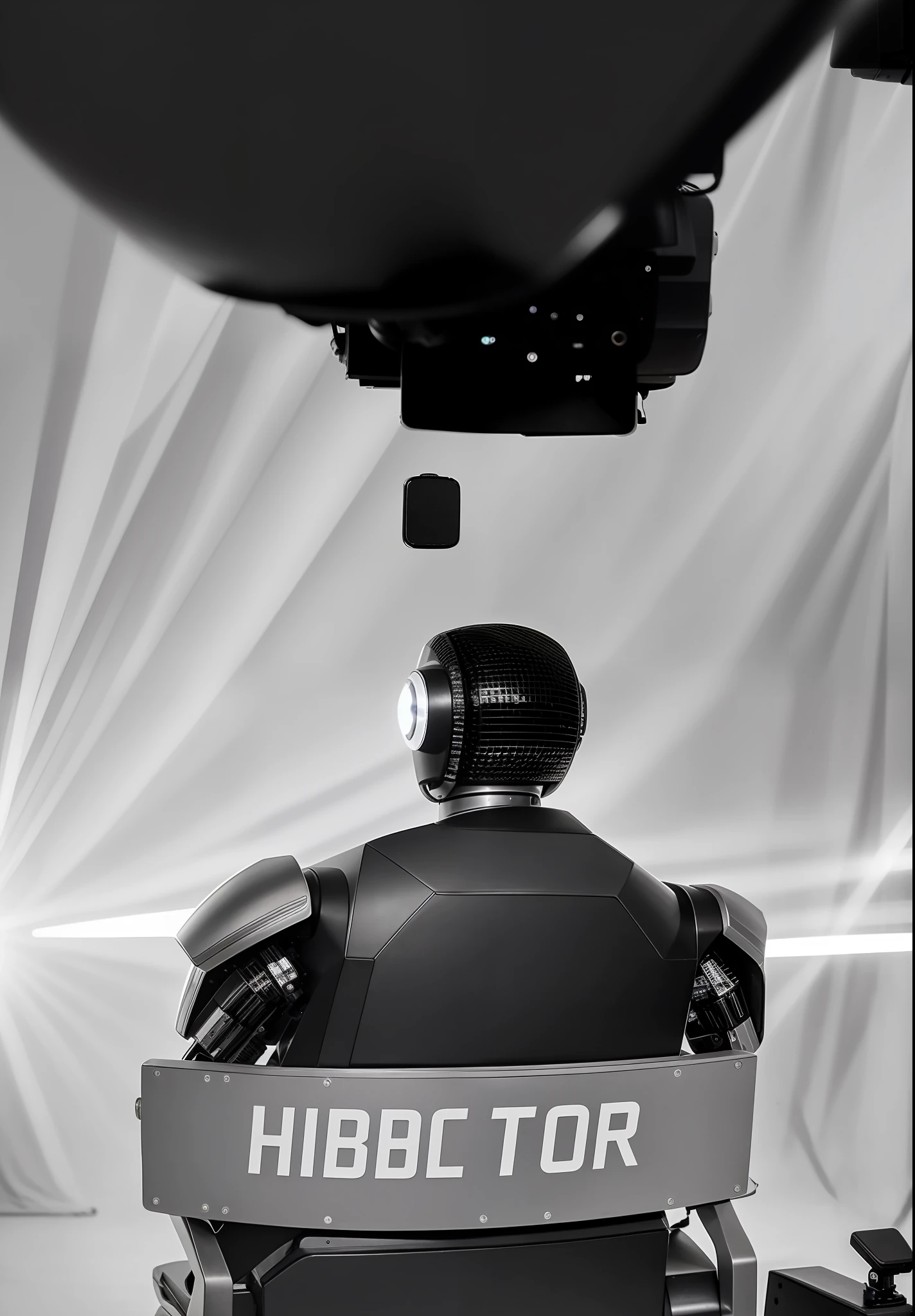 (best quality, high definition), film still, a robot, sitting, back to back, movie director's chair, front lighting, sunlight.
