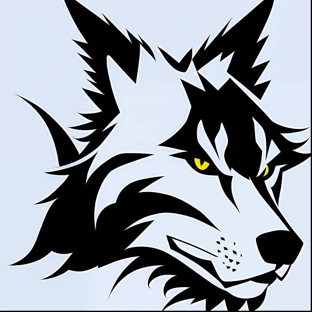 T-shirt logo, illustration of a wolf face, using only black lines. Delimit the shapes and characteristics of the animal with carefully drawn lines, creating an elegant and stylized look. subtle details, finer and more precise lines. Front, white background