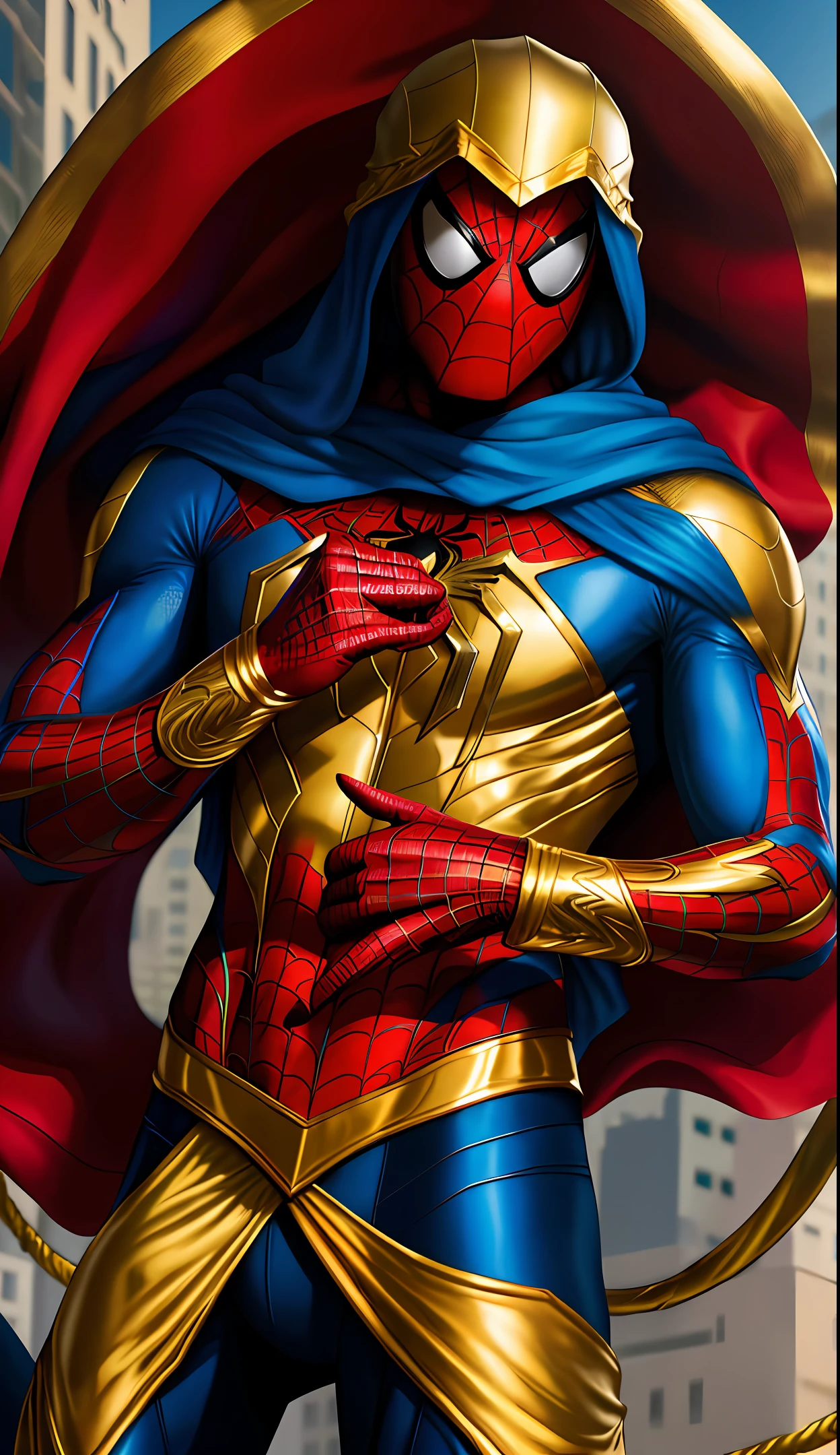 Spiderman with gold suit and Arab Sheik hat (extremely detailed 4K art)