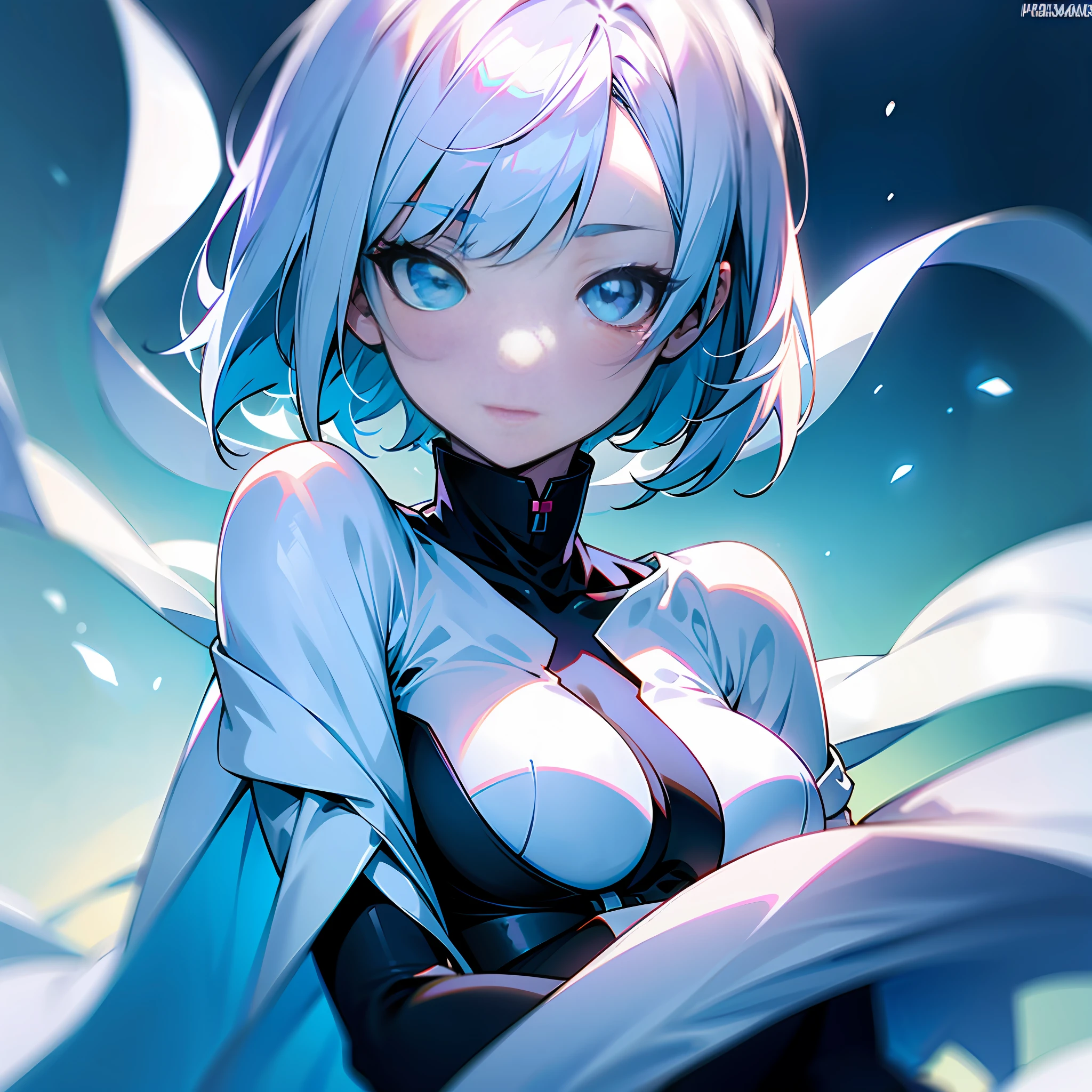 white skin, ultra beautiful face, breasts, breasts covering, hentai, ambient light, hentai pessonage, anime, short haired girl, silver white, blue eyes, gorgeous eyes, shy. , Maximum quality.