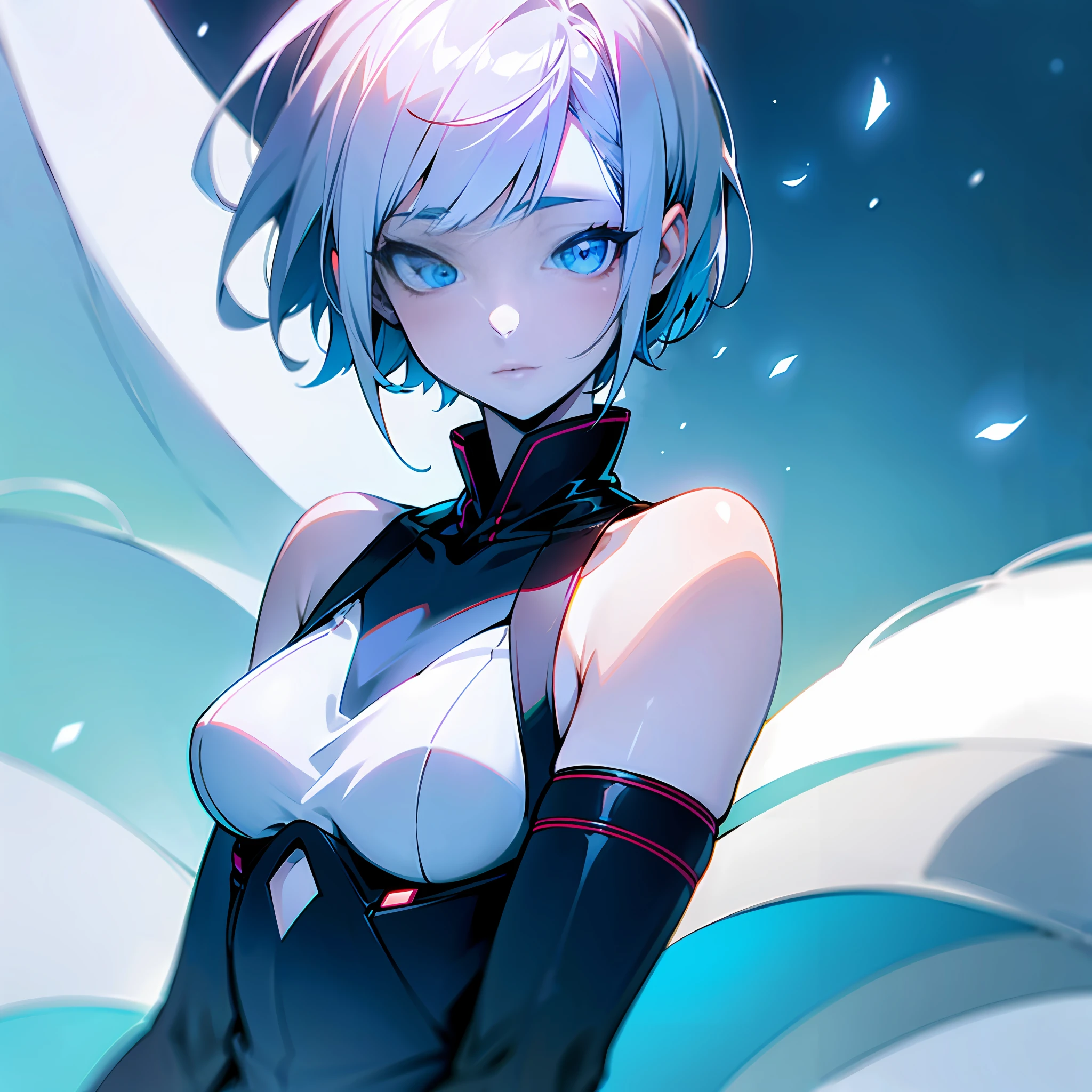 white skin, ultra beautiful face, breasts, breasts covering, hentai, ambient light, hentai pessonage, anime, short haired girl, silver white, blue eyes, gorgeous eyes, shy. , Maximum quality.