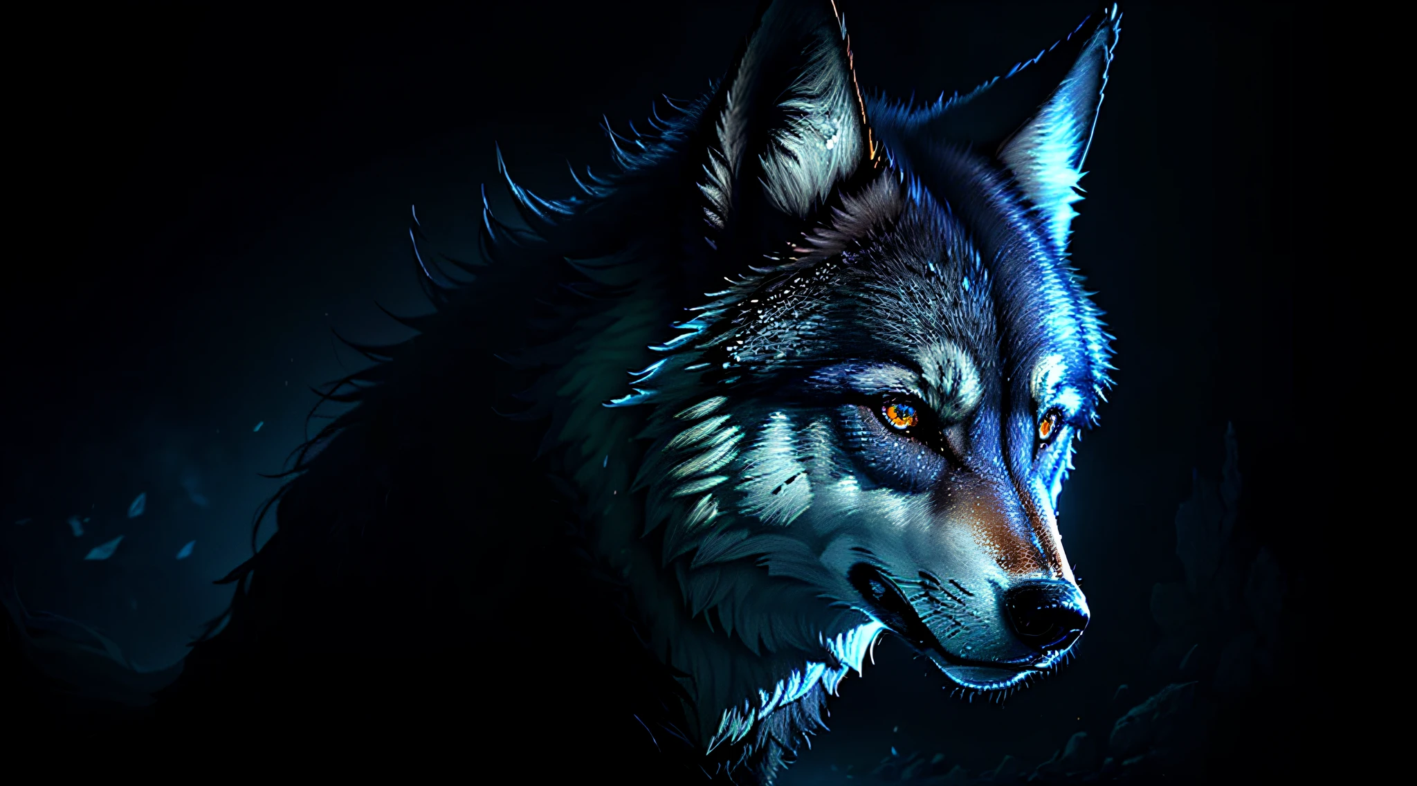 masterpiece, best quality, dark environment, backlit, blue moon, wolf, wolf head, wolf hair, (very detailed CG unified 8k wallpaper), (best quality), (best illustration), bow-waisted werewolf, close-up, focused face, depth of field, blurred background, black forest, (best shadows), detailed green eyes, ridiculous, realistic lighting, (abyss), beautifully detailed, Peter Morbach's work, fog,