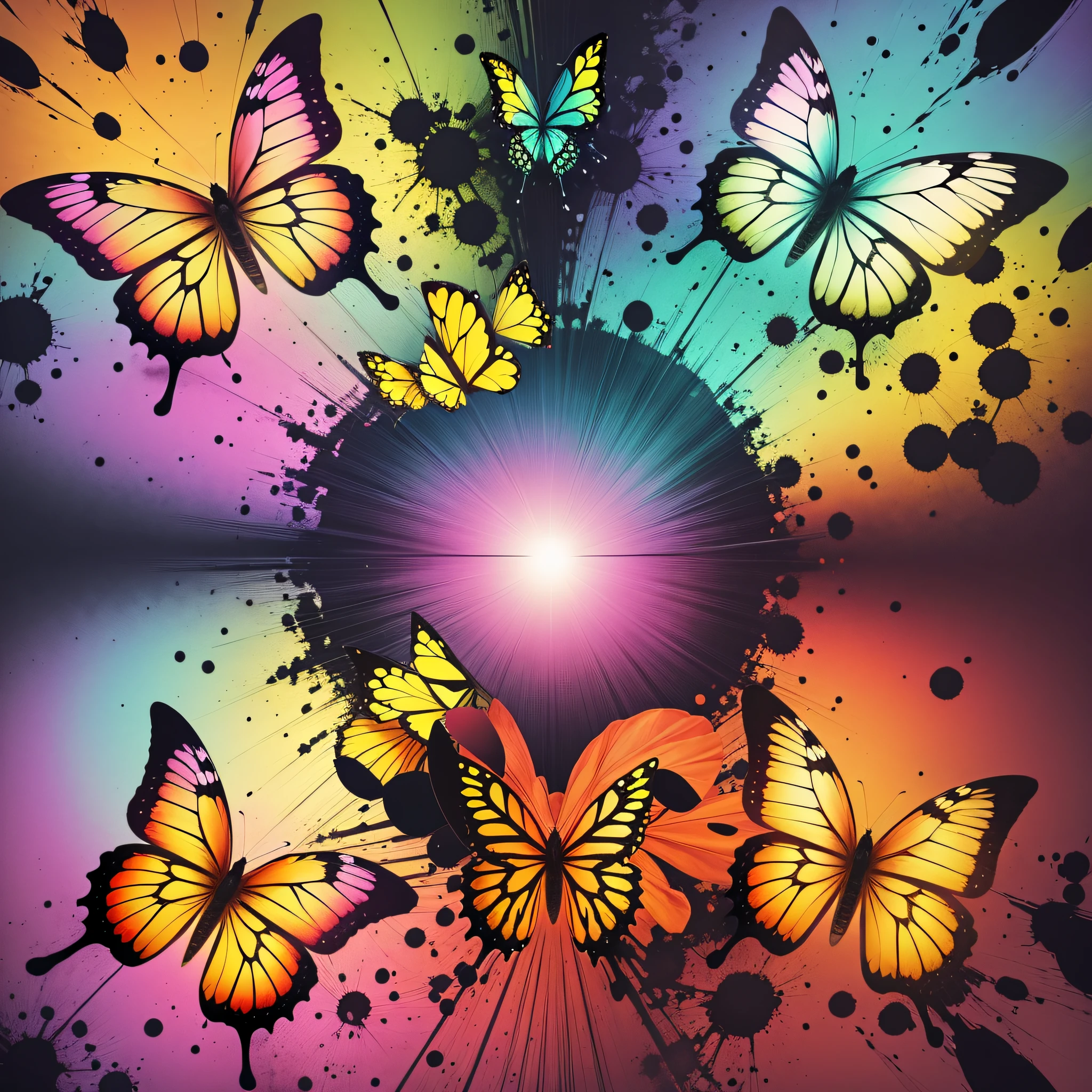 Create abstract background with large, colorful butterflies --auto --s2