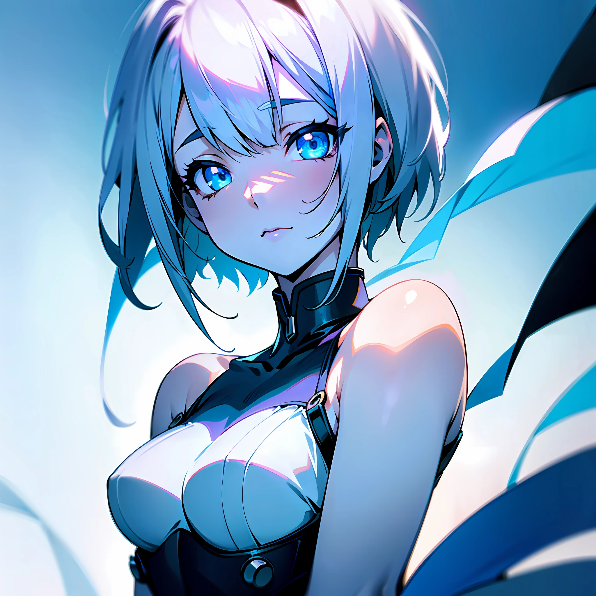 white skin, ultra beautiful face, breasts, breasts covering, hentai, ambient light, hentai pessonage, anime, short haired girl, silver white, blue eyes, gorgeous eyes, shy. , Maximum quality.