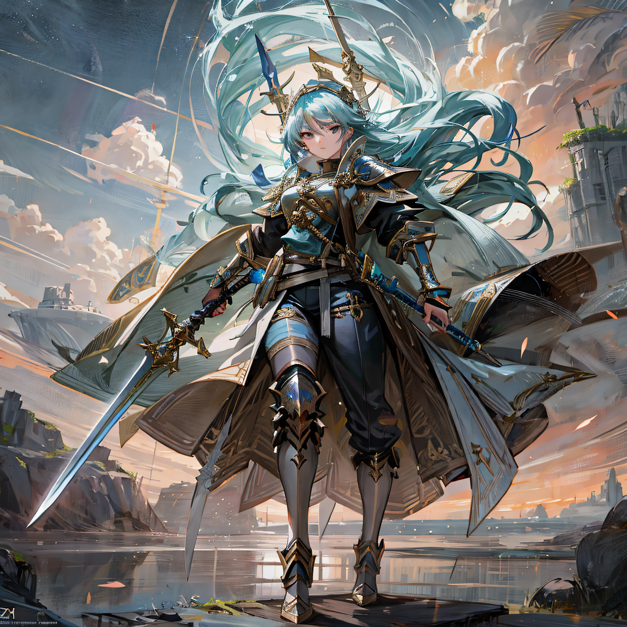Anime – style illustration of female warrior with sword, full portrait of a magic knight, key art feminine by Kushard Krenz, trending on art station pixiv, Yang J, artgerm by art station pixiv, highly detailed artgerm by Jeremy Chong, artgerm and atey ghailan, The mysterious Valkyrie of Atlantis emits a divine aura