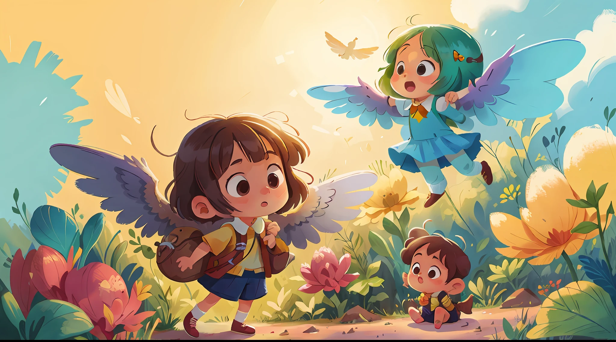 A girl, , with wings, flying, bottomless image