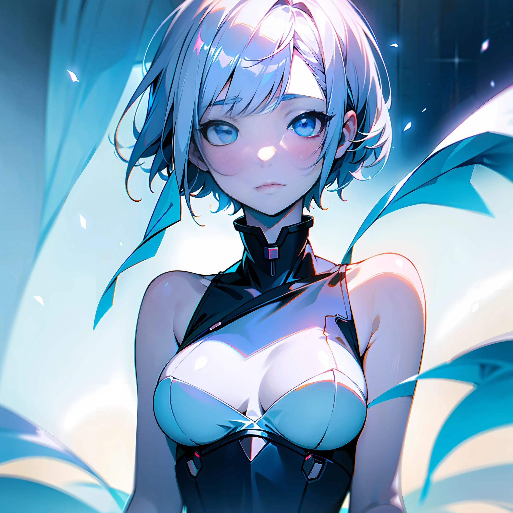 white skin, ultra beautiful face, breasts, breasts covering, hentai, ambient light, hentai pessonage, anime, short haired girl, silver white, blue eyes, gorgeous eyes, shy. , Maximum quality.