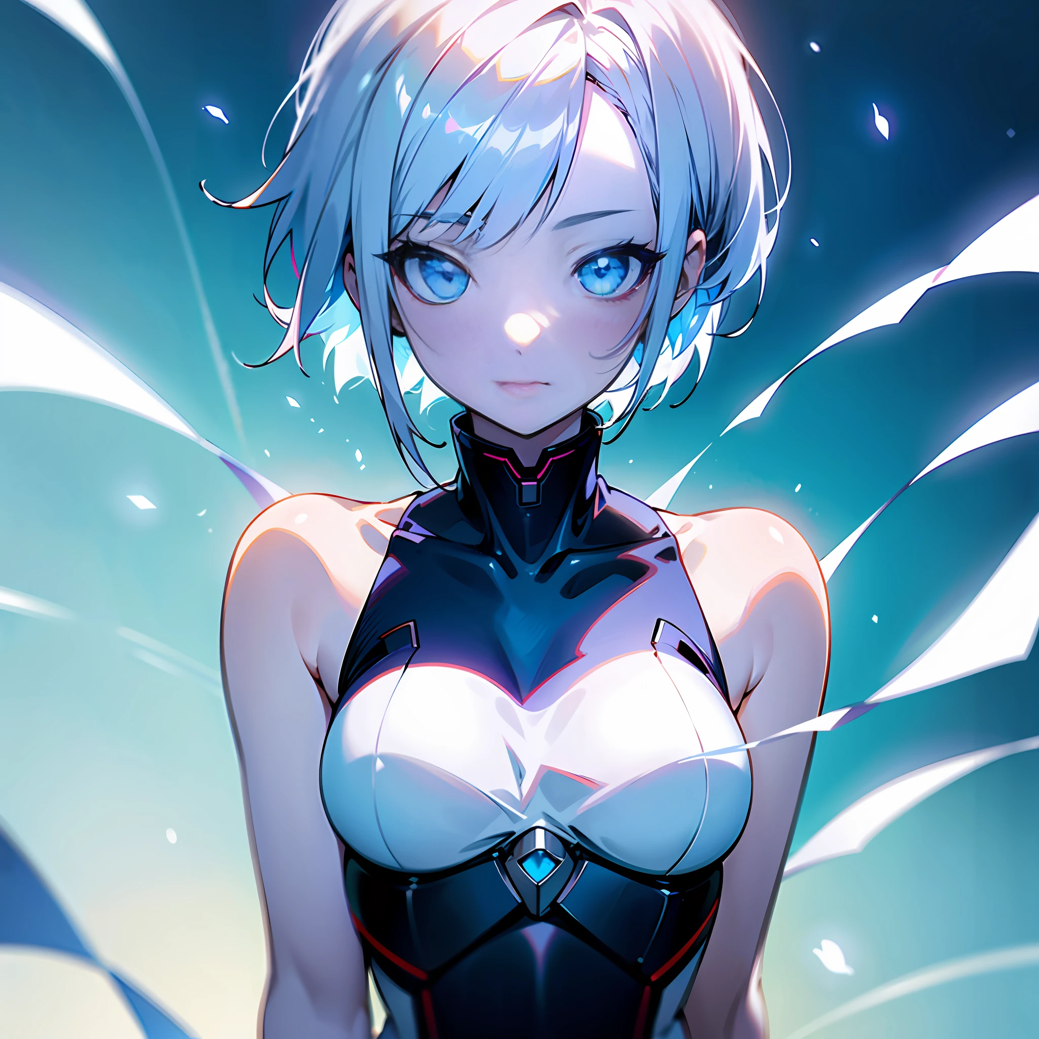 white skin, ultra beautiful face, breasts, breasts covering, hentai, ambient light, hentai pessonage, anime, short haired girl, silver white, blue eyes, gorgeous eyes, shy. , Maximum quality.