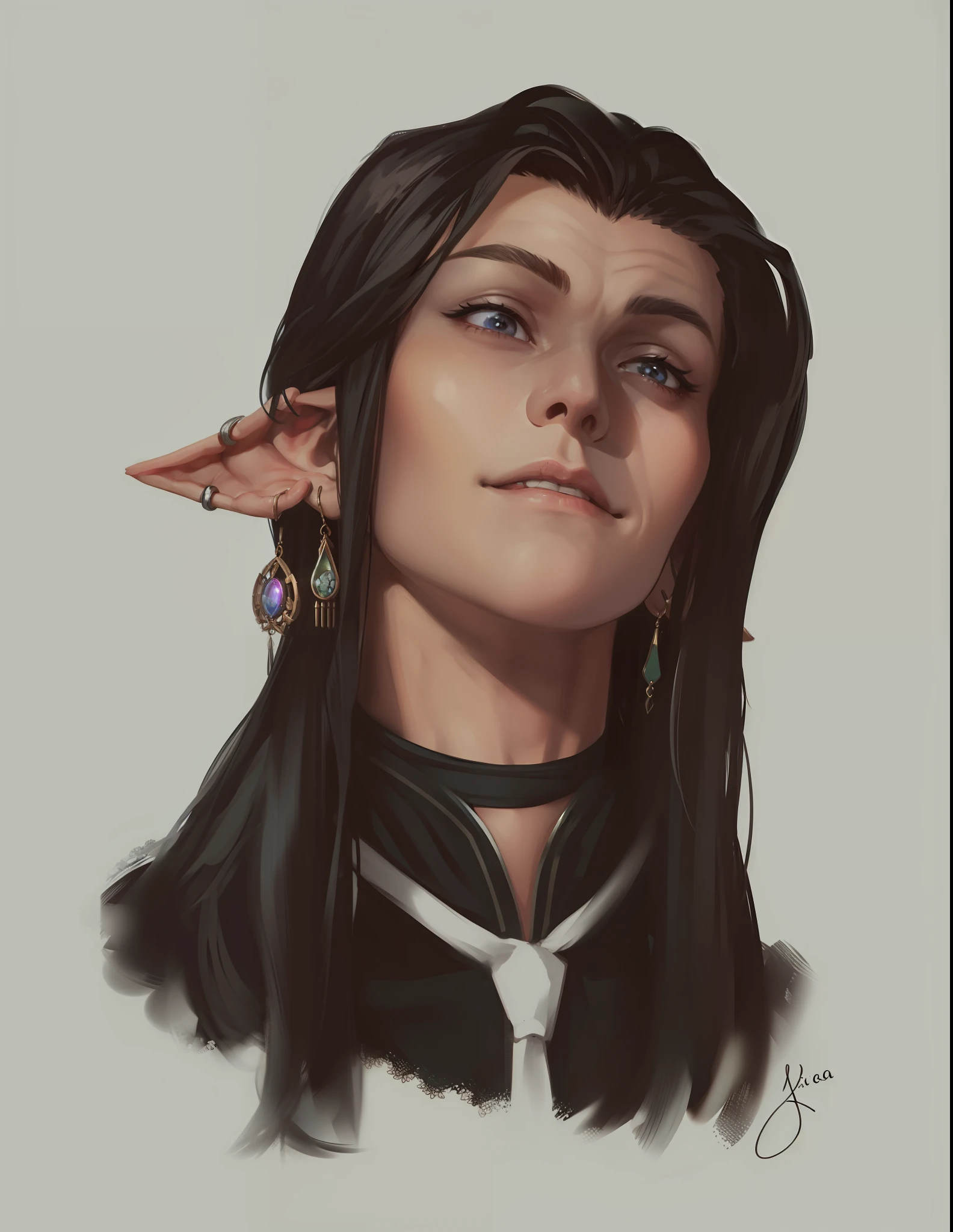 Male elf, piscopathic face, piscopathic look, piscopathic expression.