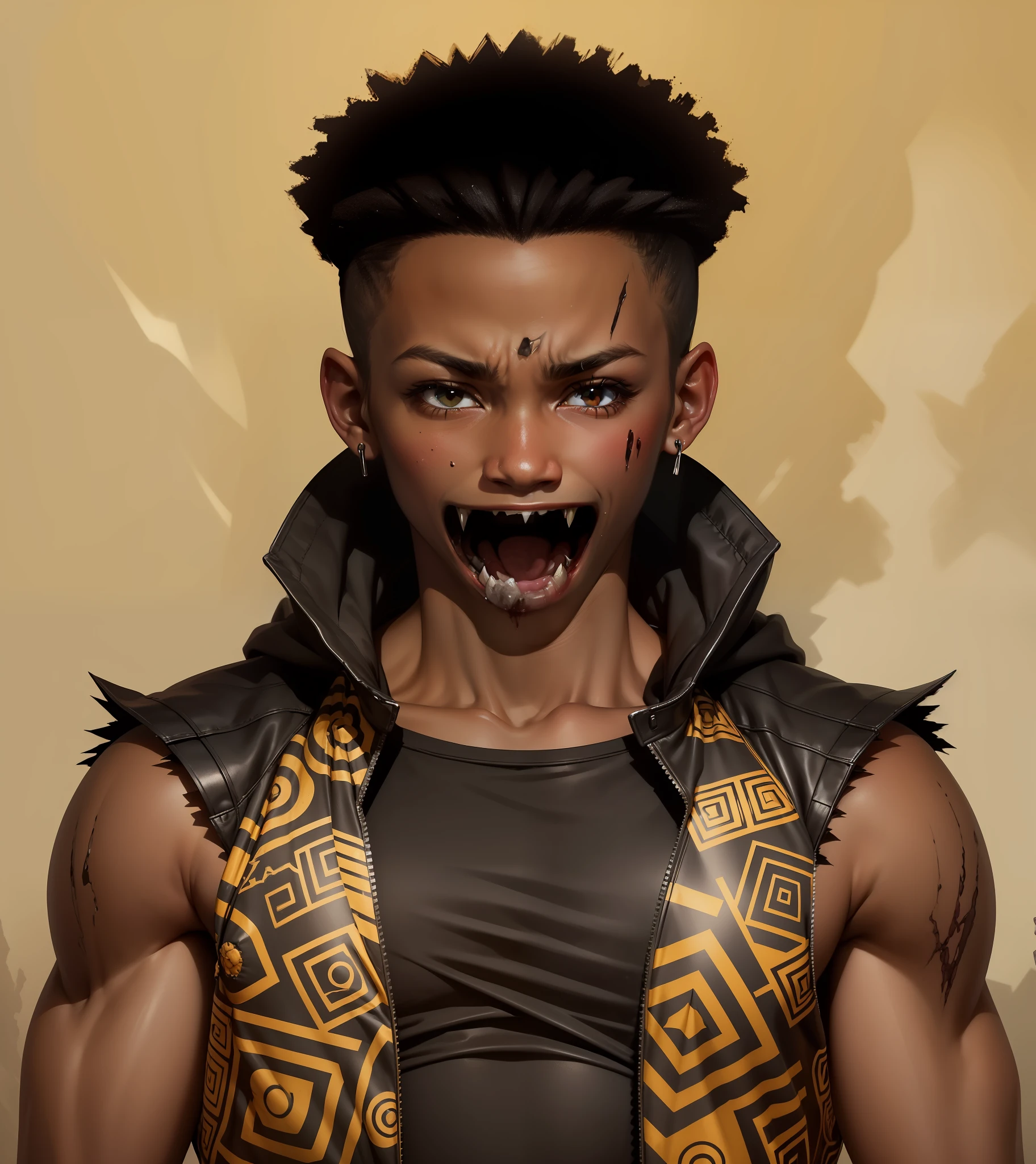 (Open mouth, broken teeth, cracked teeth:1.4, missing teeth:1.8,
  dark background, low saturation, cloudy, sharp edges, intense shadows, bloody filter:1.2]