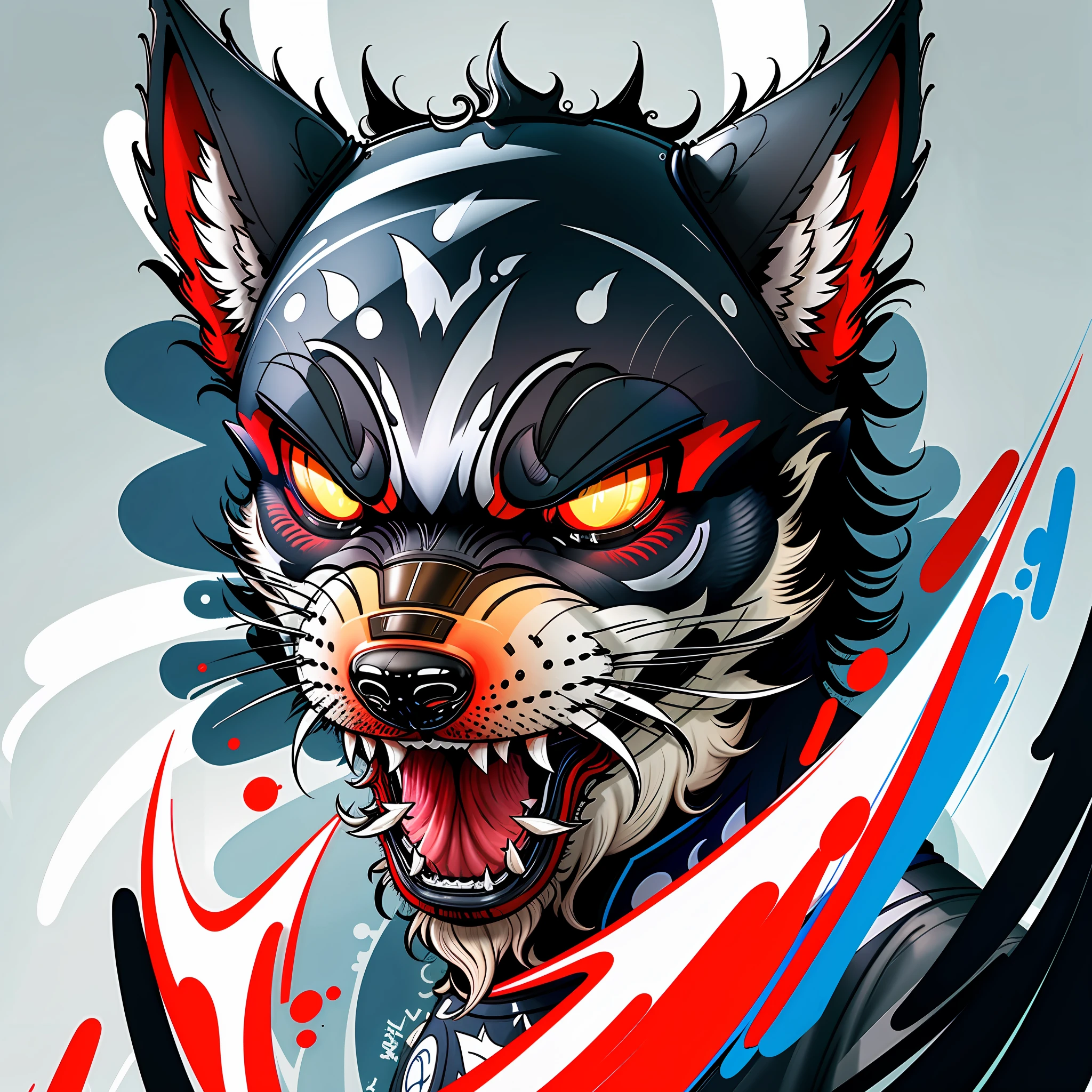 masterpiece, top quality, high resolution, solo, small, indoor, transparent, Wolf, mascot, Soccer, Anger, Shirt, , rough breath, audacious expression