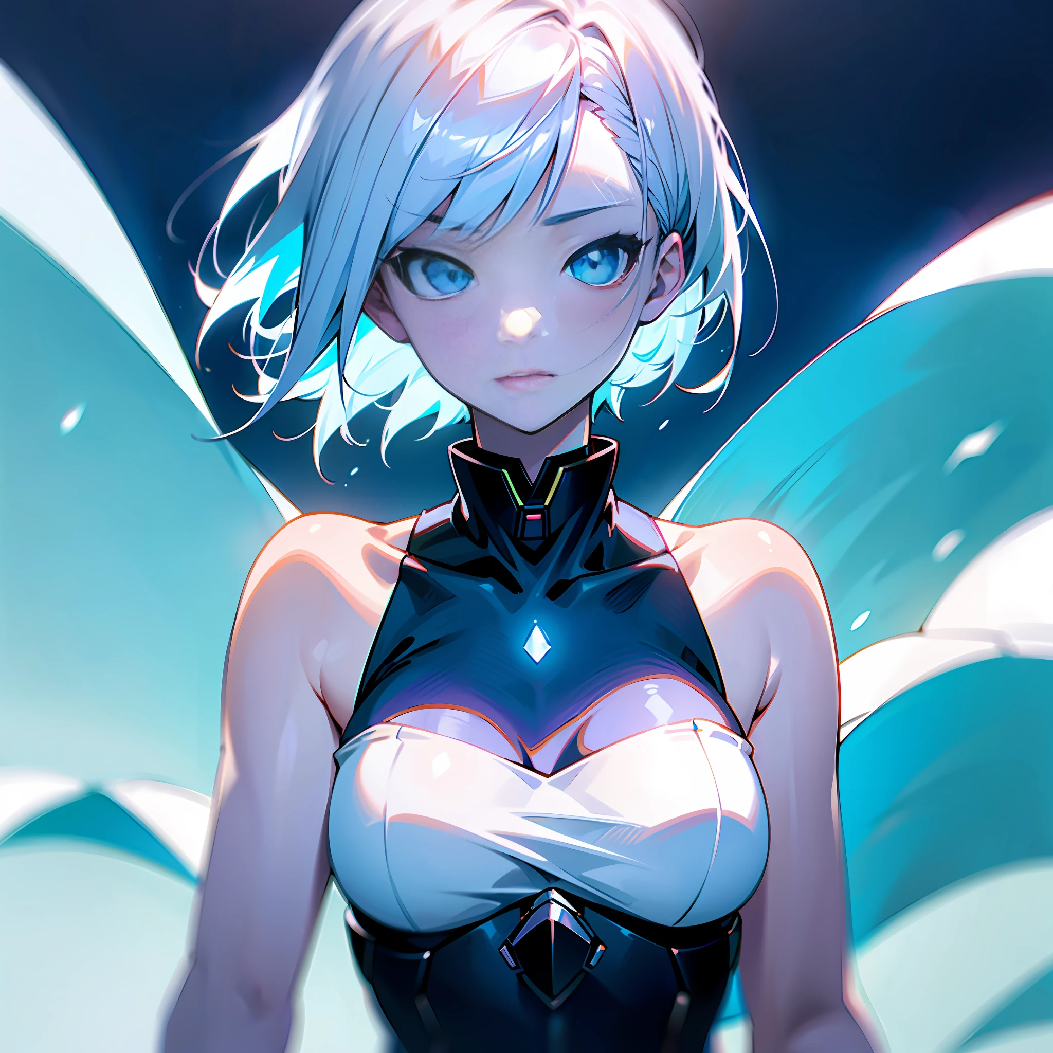 white skin, ultra beautiful face, breasts, breasts covering, hentai, ambient light, hentai pessonage, anime, short haired girl, silver white, blue eyes, gorgeous eyes, shy. , Maximum quality.