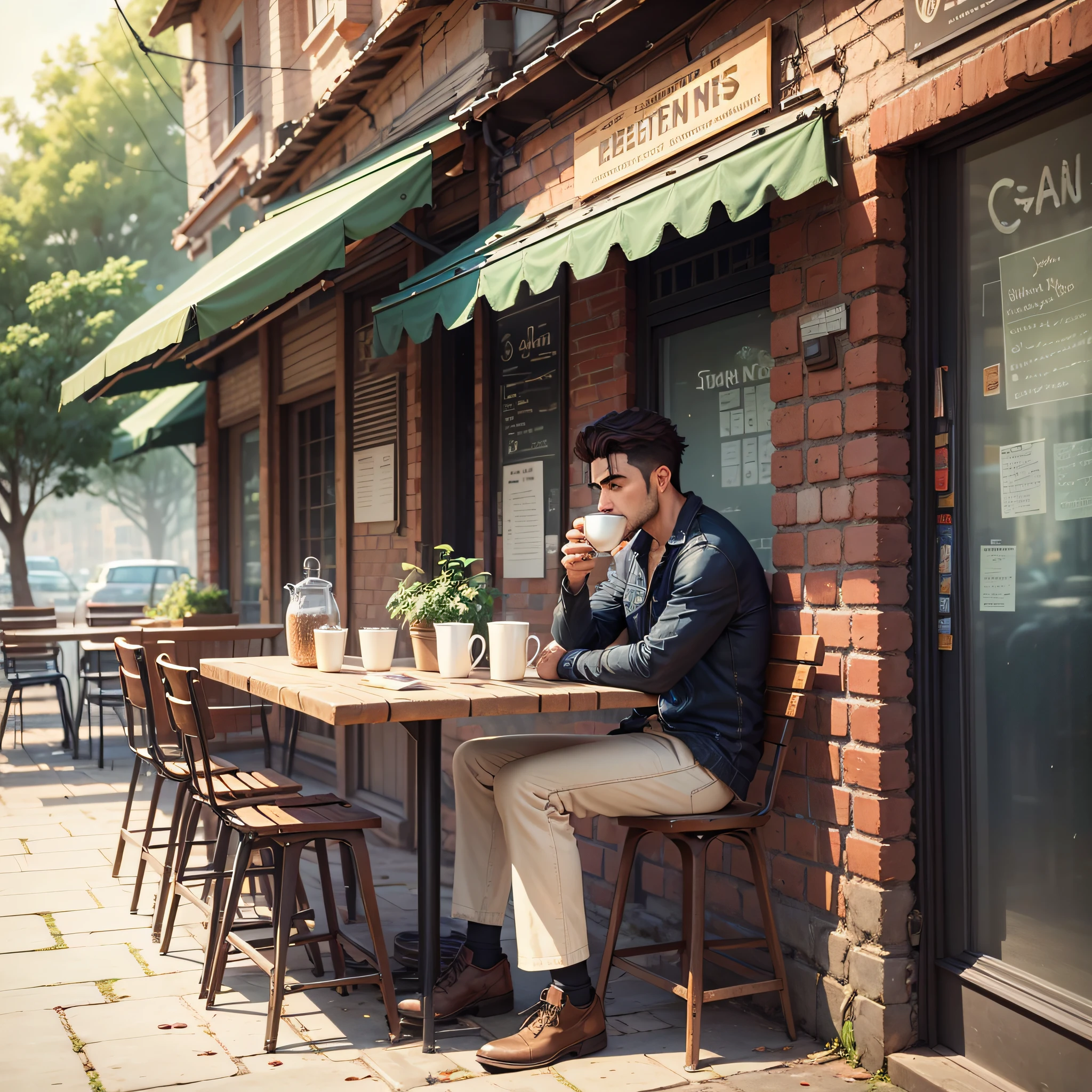 There was a man sitting at a table drinking coffee --auto --s2