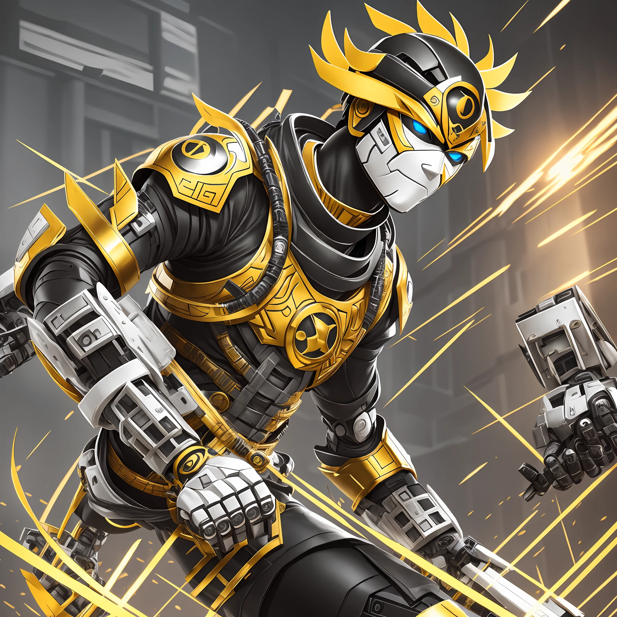 Male robotic ninja with white and gold details --auto --s2