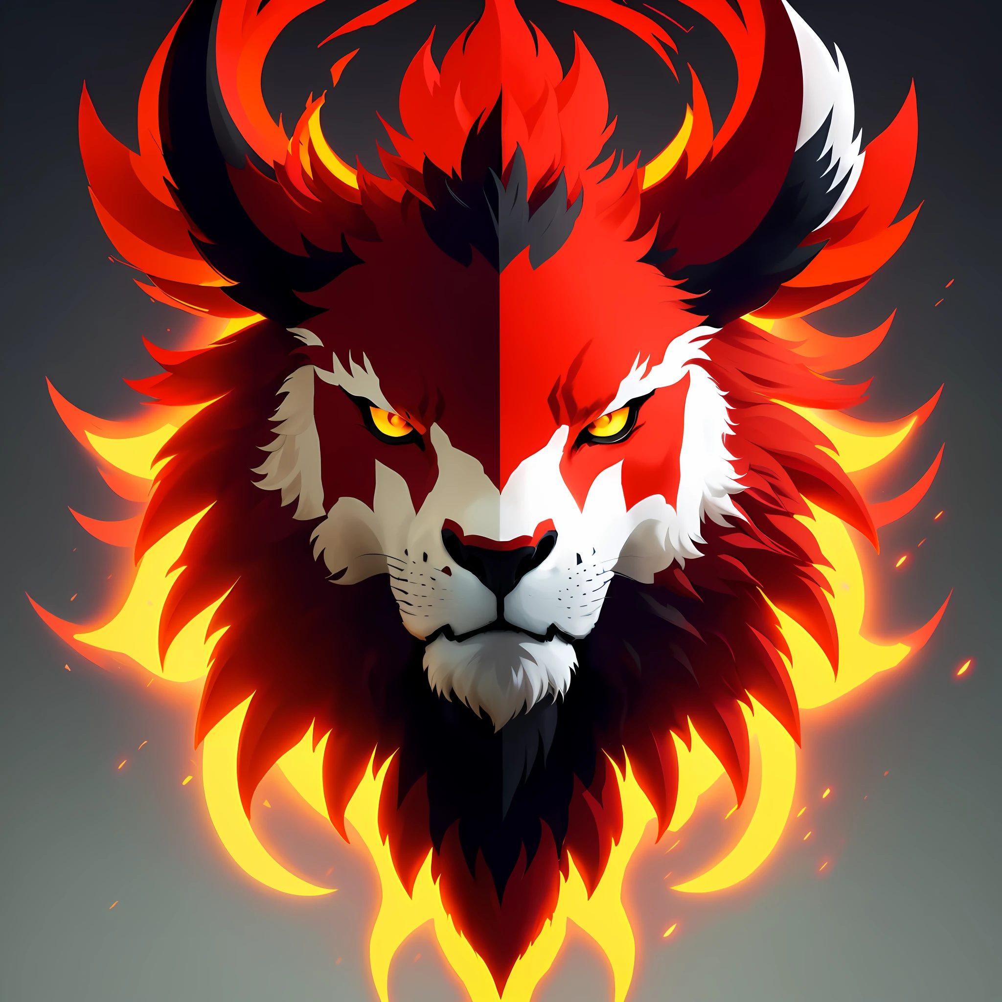 there is a lion with a red and black face and a red and black head, fire lion, fire and flames mane, crimson fire head, fierce expression 4k, striking detailed artstyle, mascot illustration, lion head, avatar image, third lion head, epic digital art illustration, lion icon, stunning digital illustration, wallpaper 4k, wallpaper 4 k --auto --s2