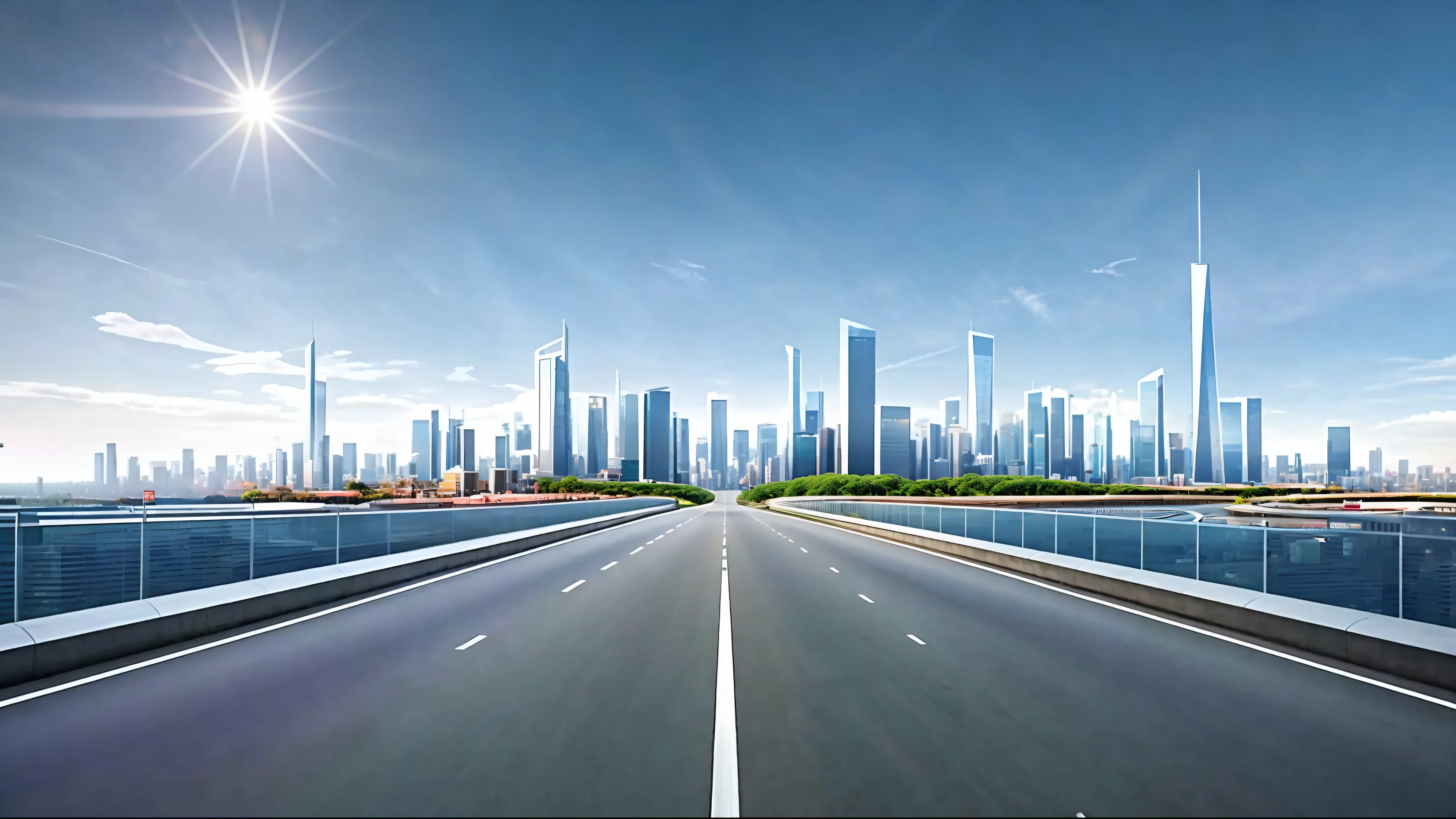 arafed view of a highway with a city skyline in the background, photo of futuristic cityscape, futuristic street, stunning image, city in background, super wide view of a cityscape, futuristic city street, city backdrop, city of the future, city street view background, city in the background, futuristic city in background, landscape of a future city, megacity background