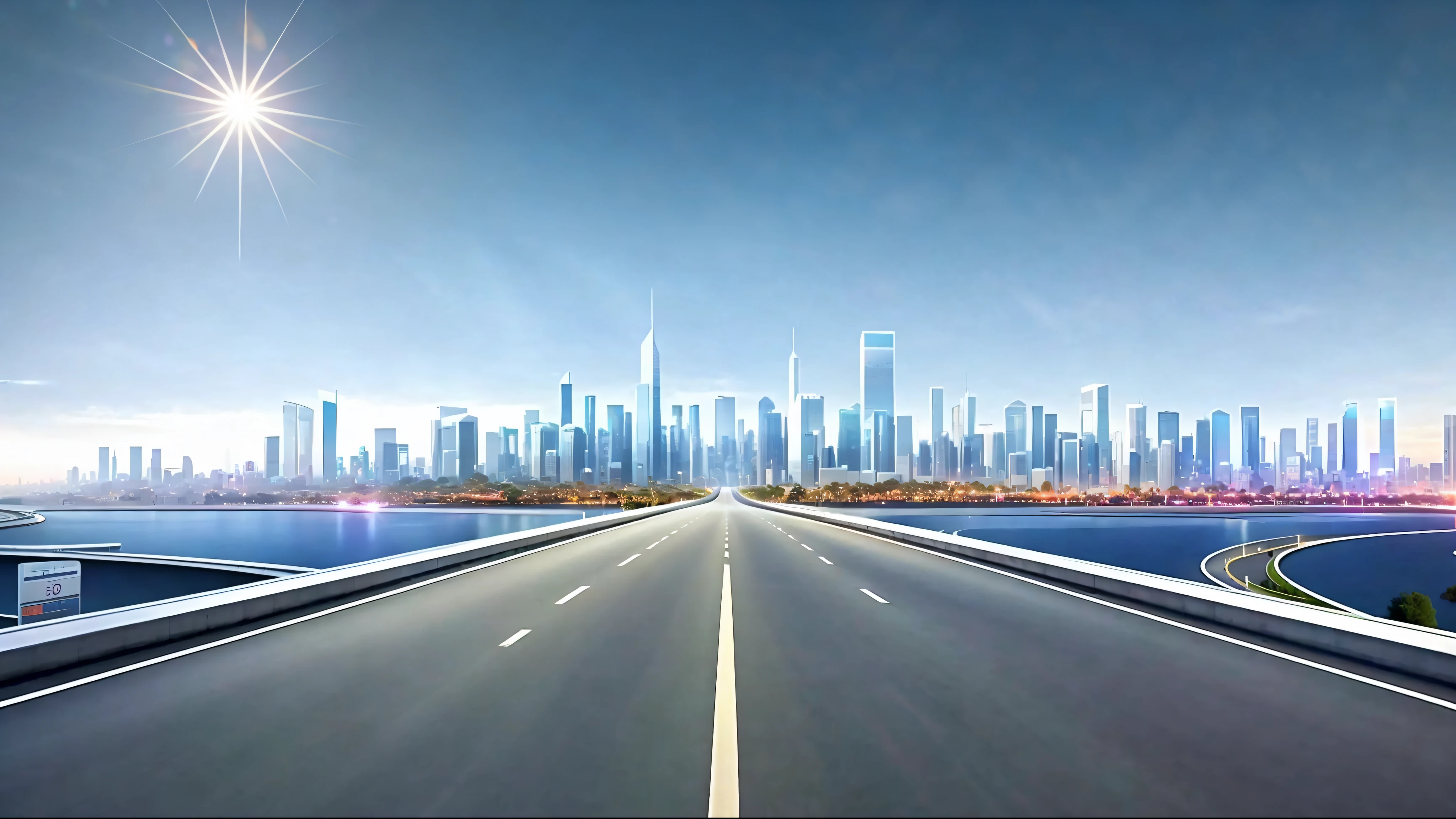 arafed view of a highway with a city skyline in the background, photo of futuristic cityscape, futuristic street, stunning image, city in background, super wide view of a cityscape, futuristic city street, city backdrop, city of the future, city street view background, city in the background, futuristic city in background, landscape of a future city, megacity background