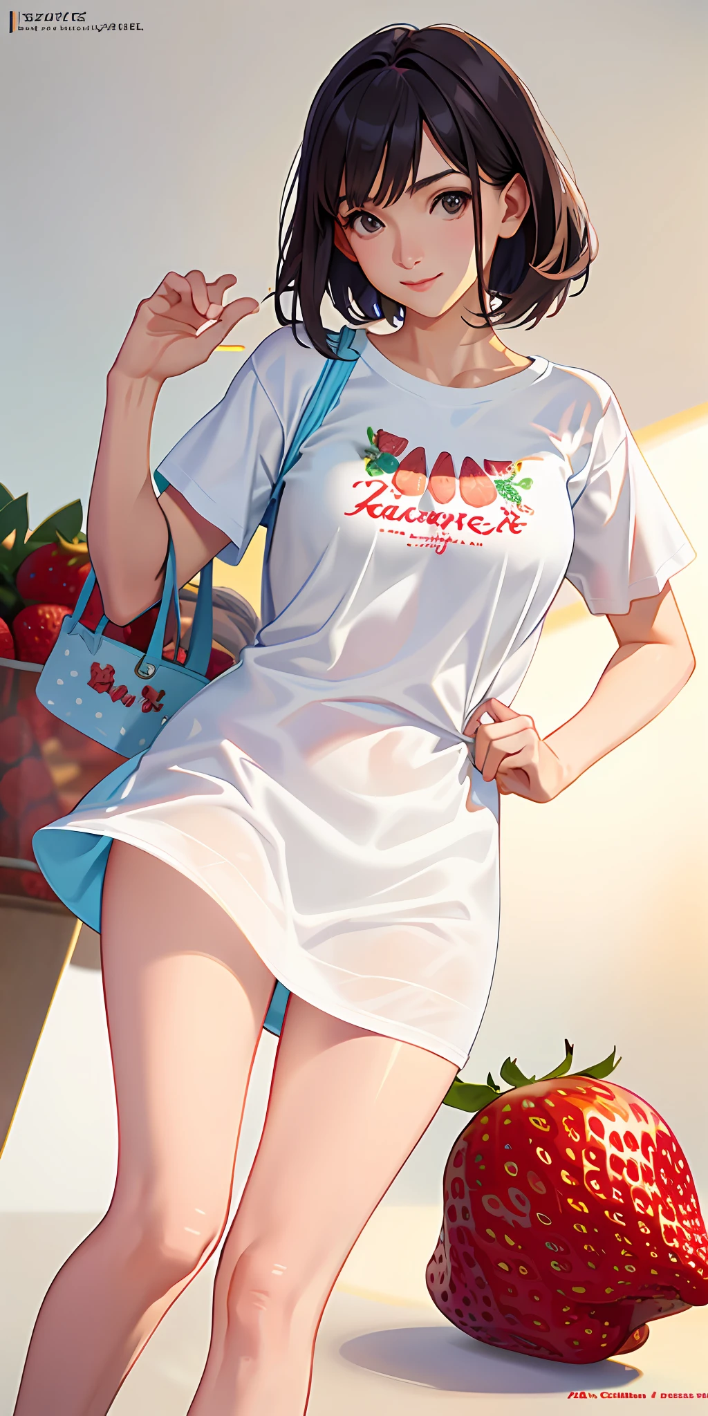 strawberries, vintage style, (t-shirt design), realistic volumetric light of masterpiece