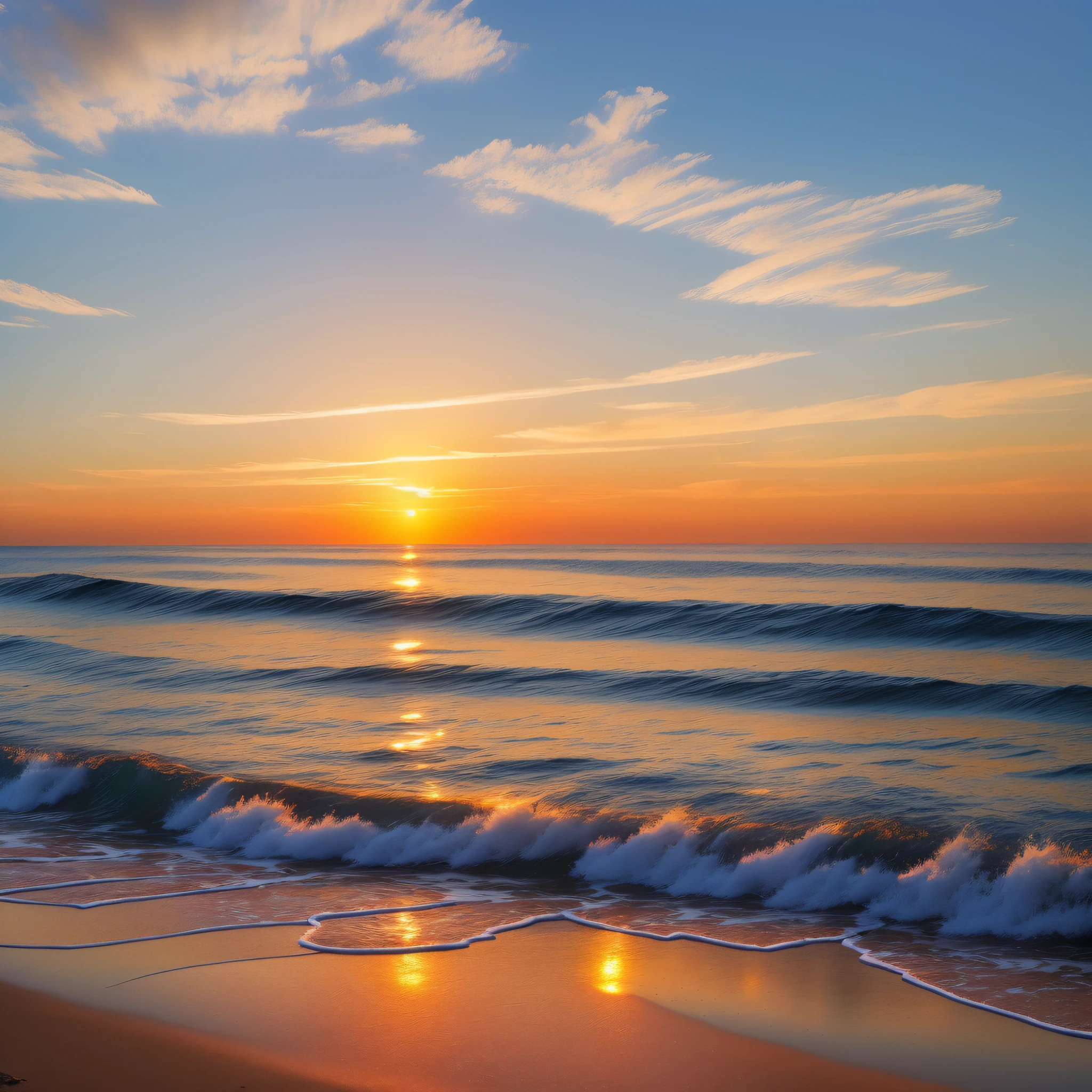 {{ masterpiece}}, better quality, beach belíisima at sunrise, foam, water reflecting sunlight
