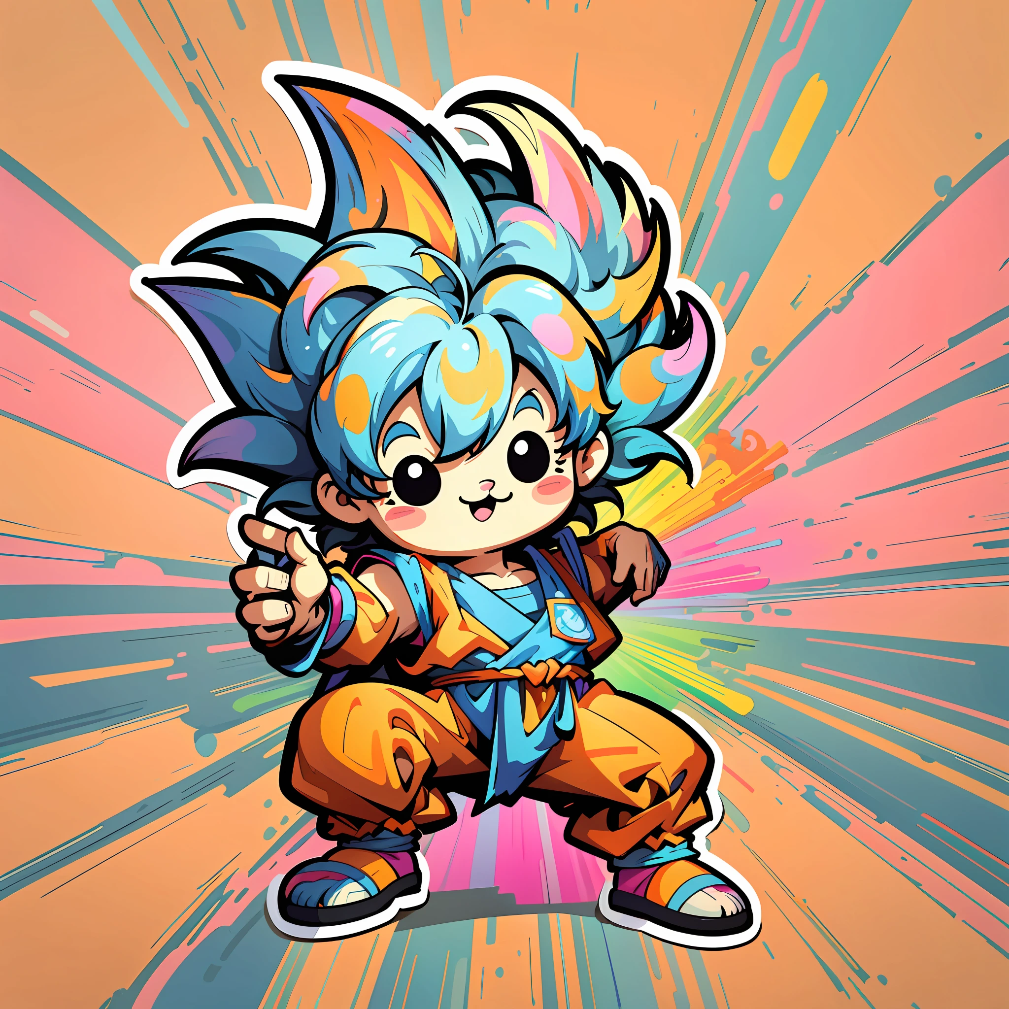 Goku cutout sticker design with white outline in bright and vibrant colors on a white background stickers
kawaii Goku, professional sticker design, flat design, vector lines, colorful --auto --s2