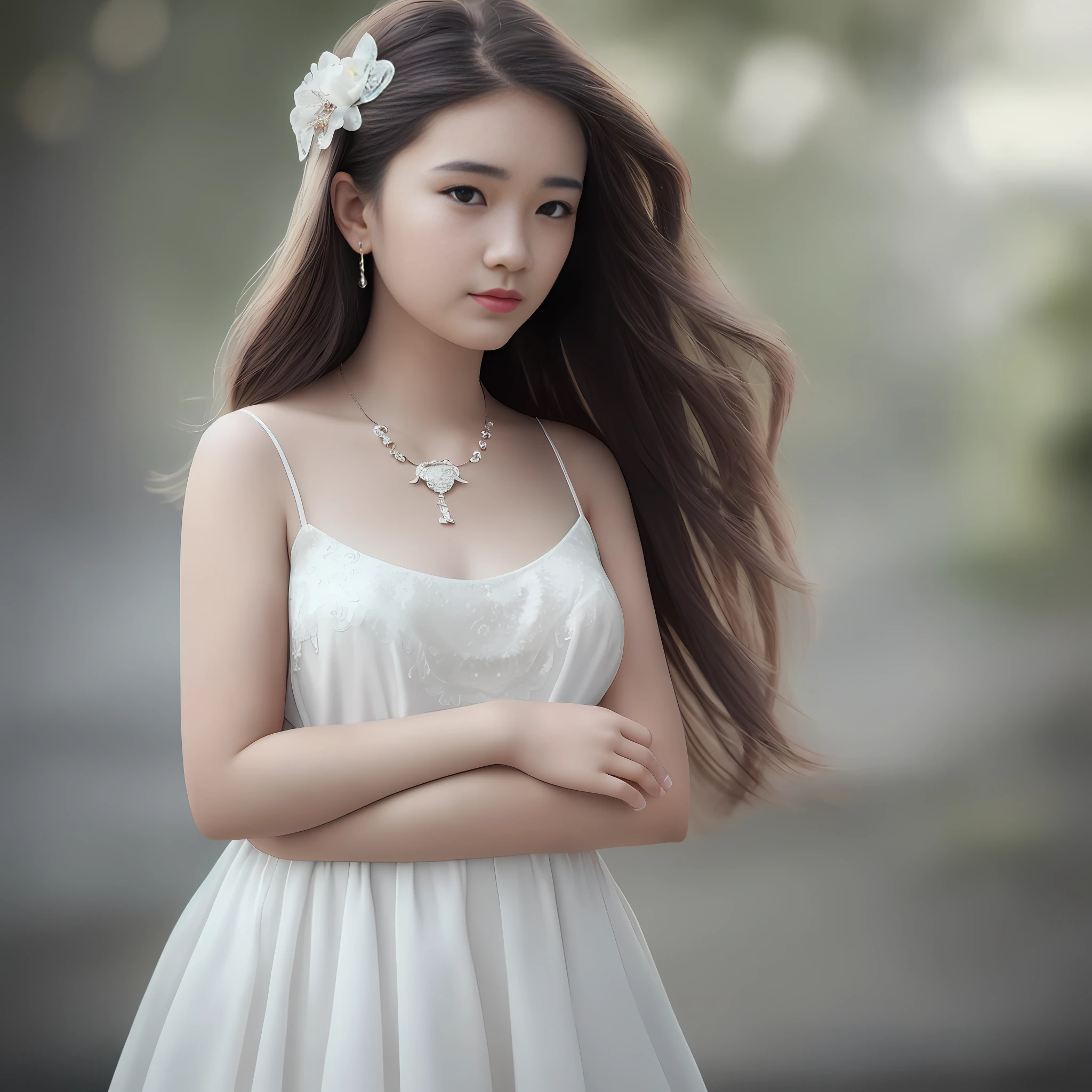 Best Quality, Masterpiece, High Resolution, 1 Girl, Porcelain Dress, Hair Accessories, Necklace, Jewelry, Beautiful Face, Physical, Tyndall Effect, Realistic, Dark Studio, Rim Lighting, Duotone Lighting, (High Detail skin: 1.2), 8k uhd, DSLR, soft light, high quality, volumetric light, sneak shot, photo, high resolution, 4k, 8k, bokeh