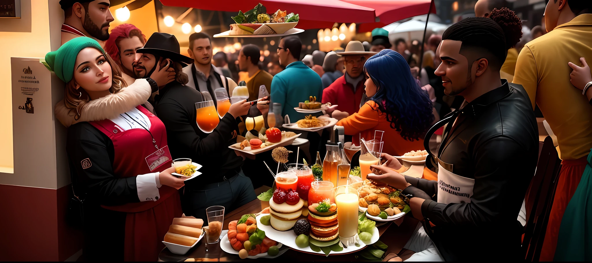 people standing around a table with food and drinks on it, the table is full of food, everyone having fun, night!, by Nándor Katona, by Willian Murai, by Fernando Gerassi, hosada, by Edna Mann, by Ingrida Kadaka, profile image, ready to eat, photo taken in 2 0 2 0