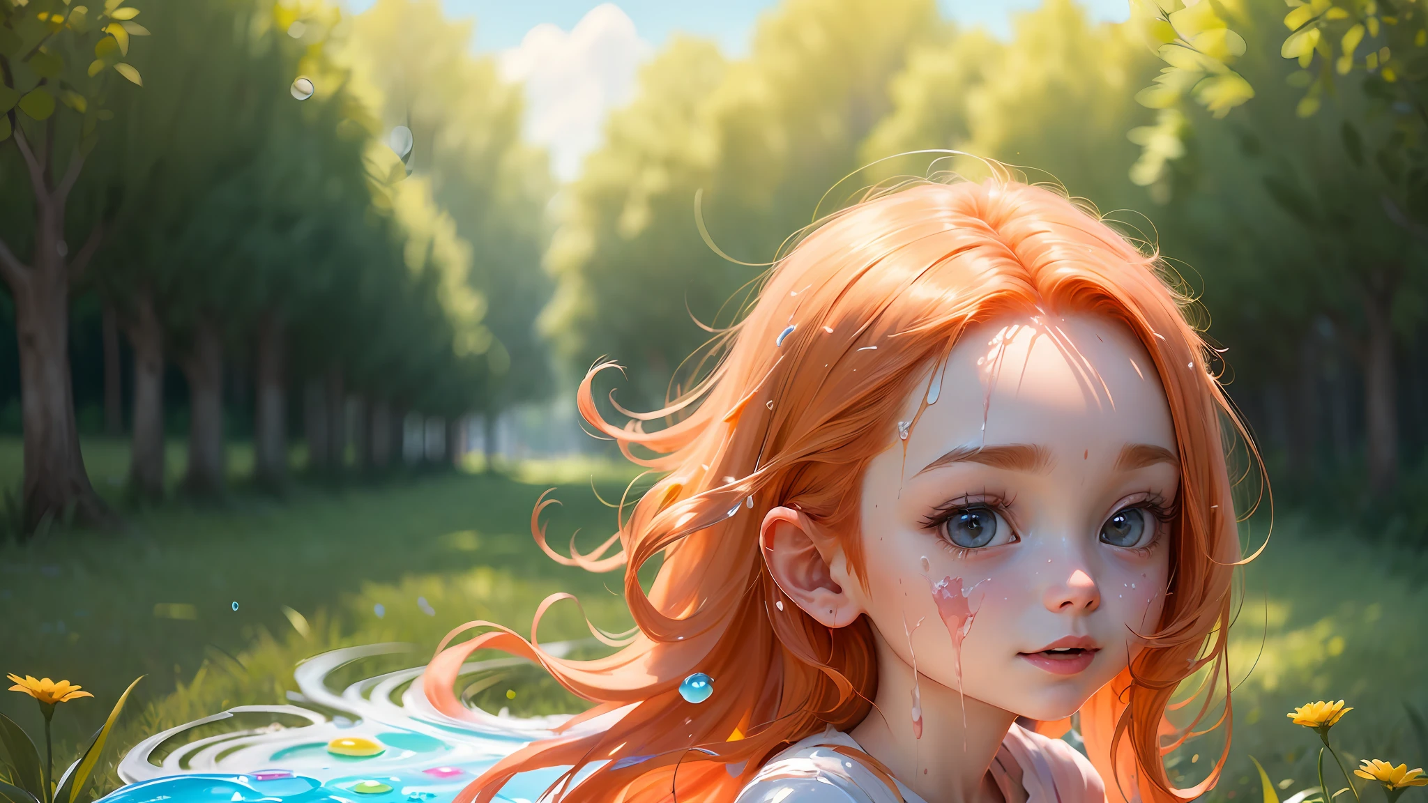(Masterpiece: 1.2, Best Quality), cartoon girl holding a strawberry ice cream that is melting in the grass(Cute Big Eyes: 1.2), (Very Detailed CG Unity 8k wallpaper, Masterpiece, Best Quality, Ultra Detailed, Best Shadow), (Detailed Background), (Cute Smiley Face, Cute Detail Eyes), High Contrast, (Best Lighting, Extremely Delicate and Beautiful), 1girl, (Colored paint splashed on transparent background, Dulux,)), ((Caustic)), Dynamic Angle, Pure ginger-haired --auto --s2