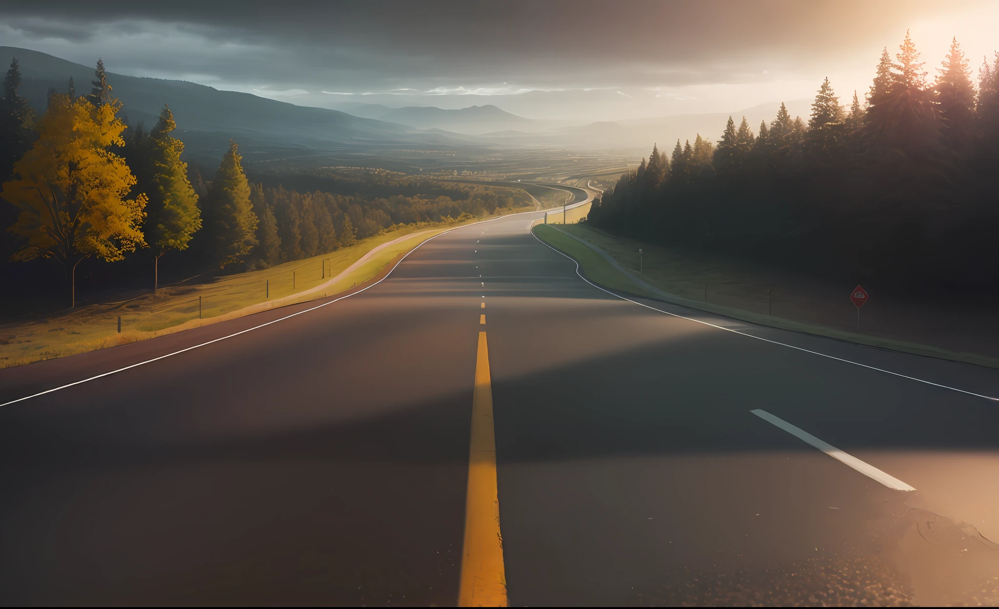 Photo of the most beautiful work of art in the world presenting a road to a happy path(vibrant, realistic photo, realistic, dramatic, dark, sharp focus, 8K), (global lighting, gloomy environment, volumetric half light)