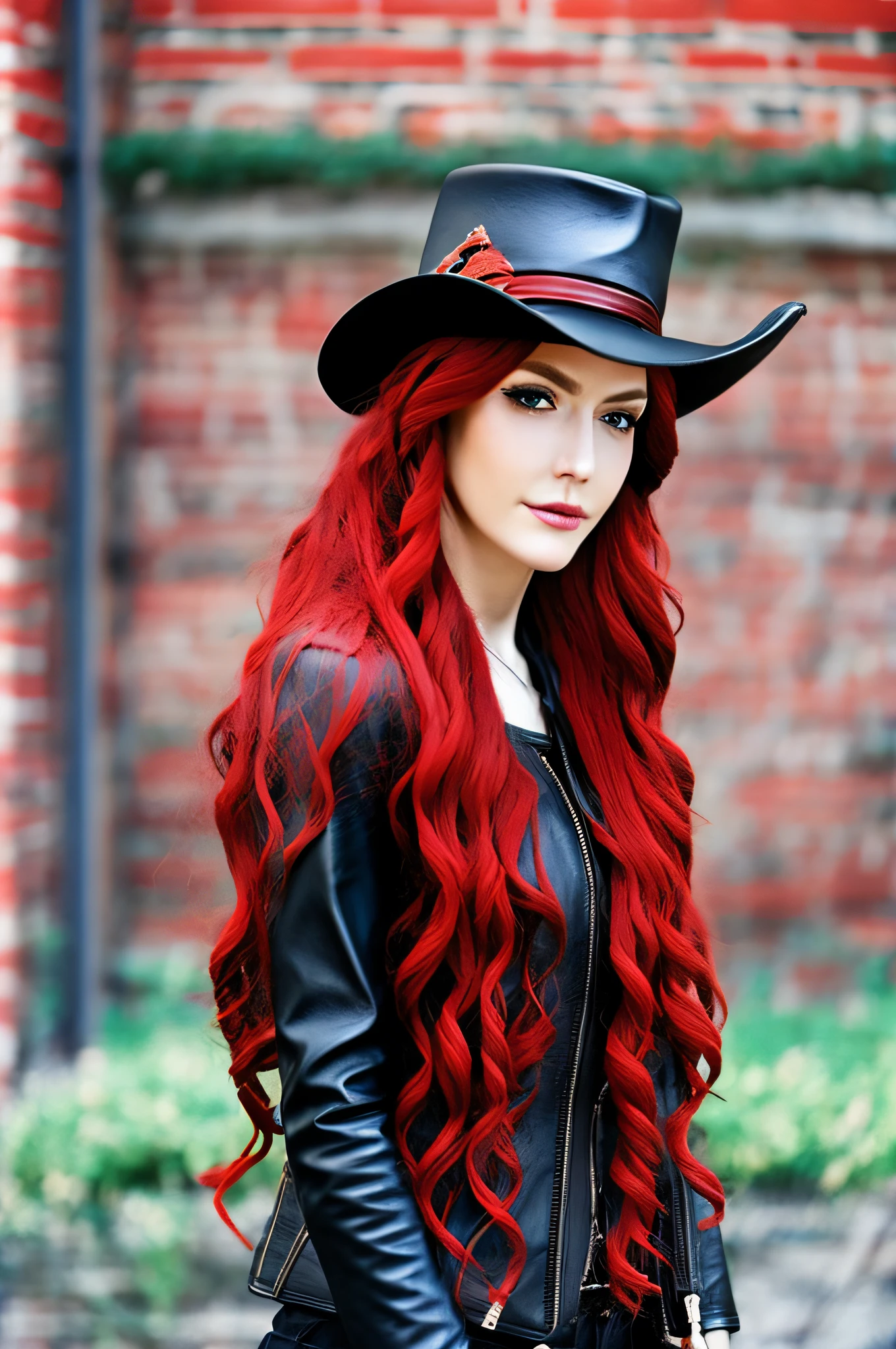 Black leather hat | Longbeard and Redhead | long and red hair | black leather jacket.