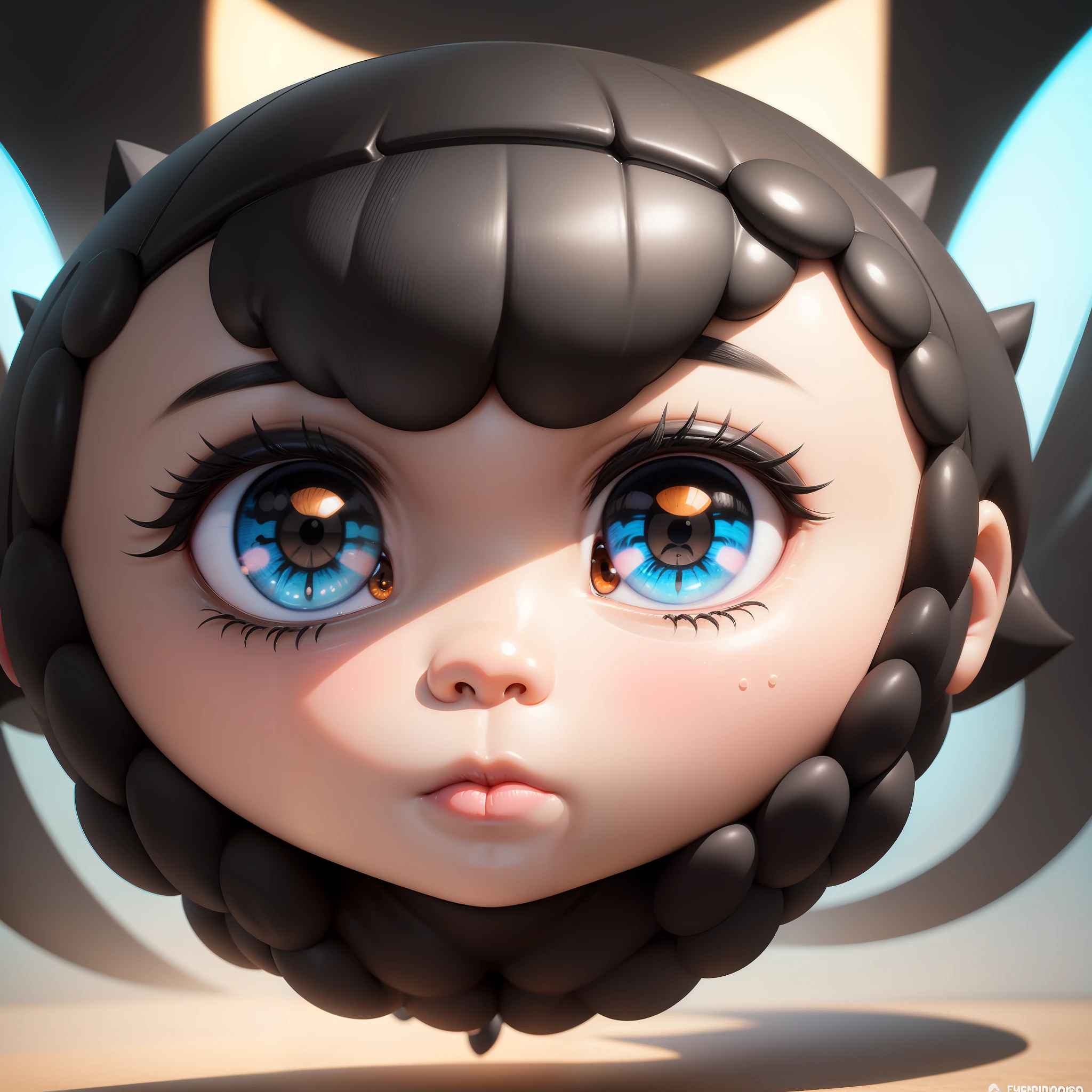 Chibi an asian baby, pixar splash art, ((white skin)), (((black funfo :1.3)))artist used beautiful bright brown big eyes, asian man, mobile game feature, his skin is light, with soft blue colors, rendered in v-ray, lizzo, disney style, chibi proportions, by Ben Enwonwu, behance art